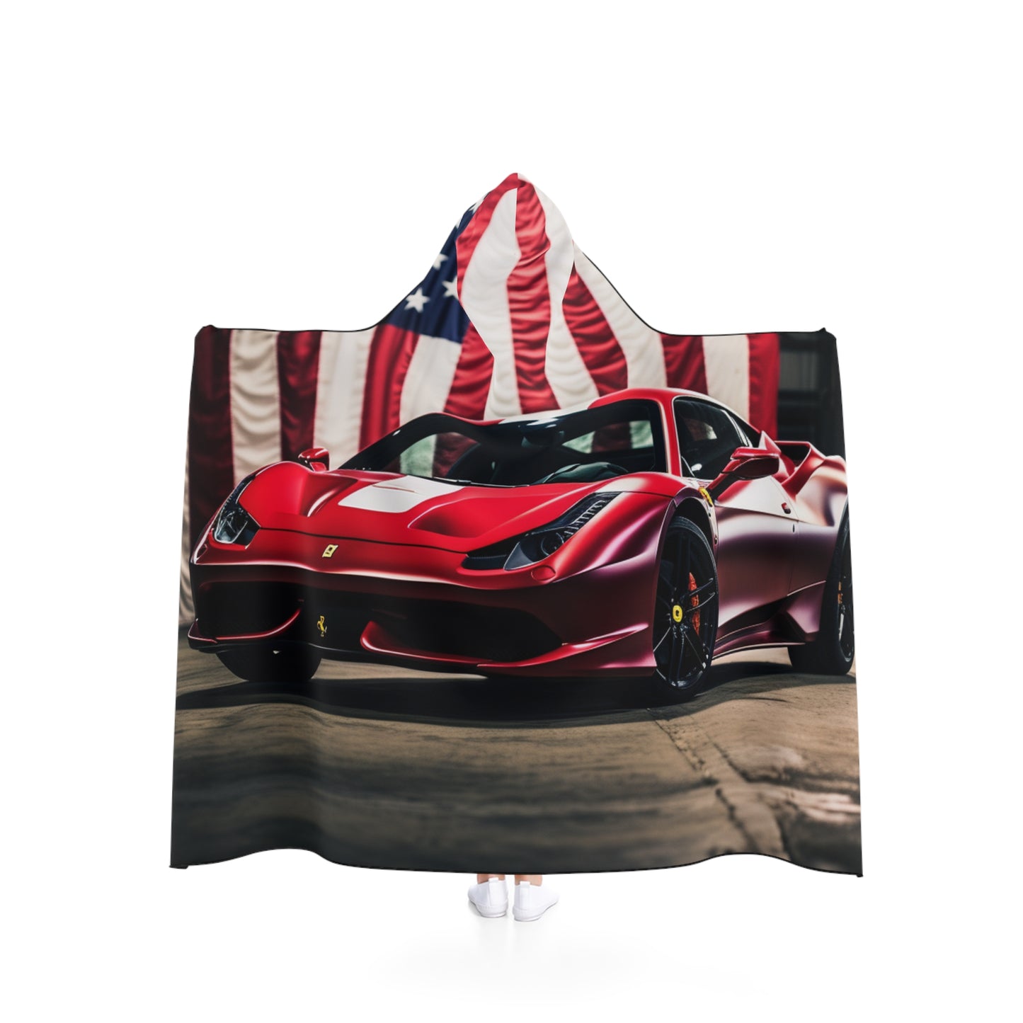 Hooded Blanket American Flag Background Ferrari 3