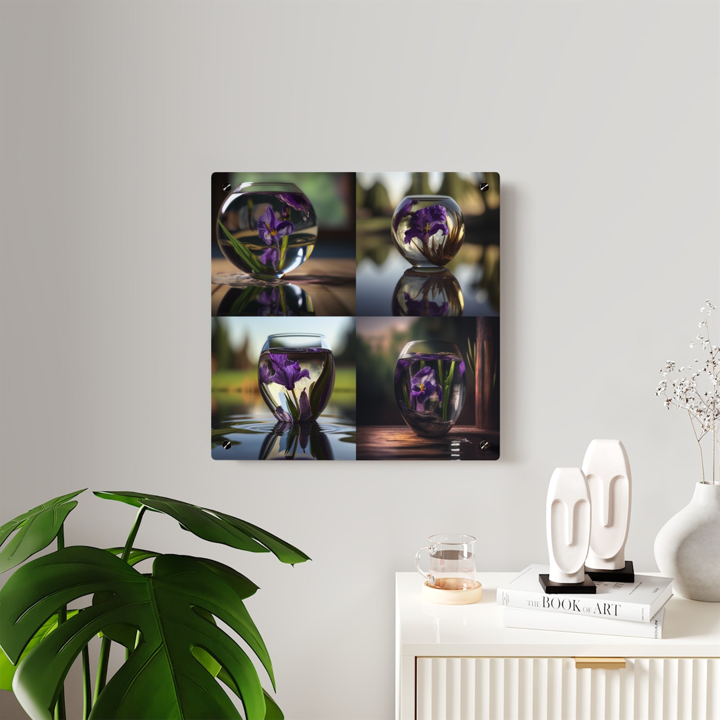 Acrylic Wall Art Panels Purple Iris in a vase 5