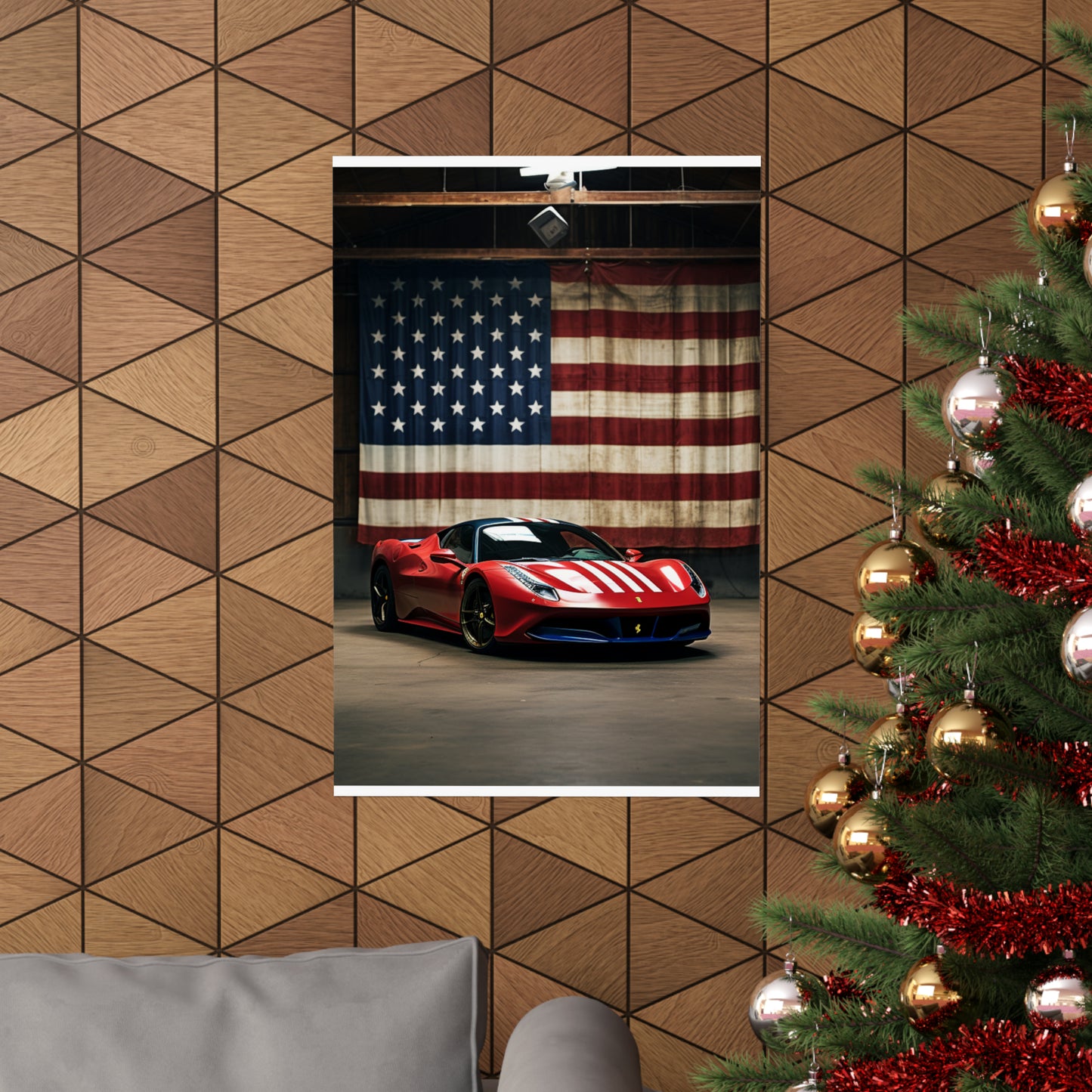 Premium Matte Vertical Posters American Flag Farrari 4