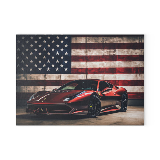 Glass Cutting Board American Flag Background Ferrari 4