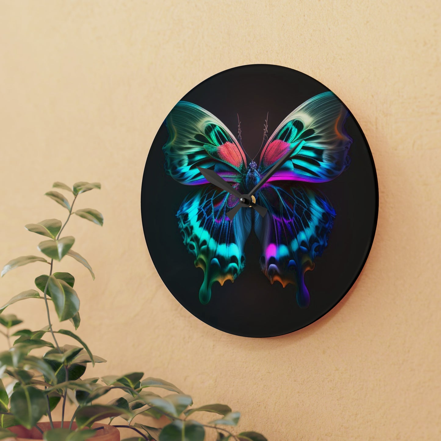 Acrylic Wall Clock Neon Butterfly Fusion 1