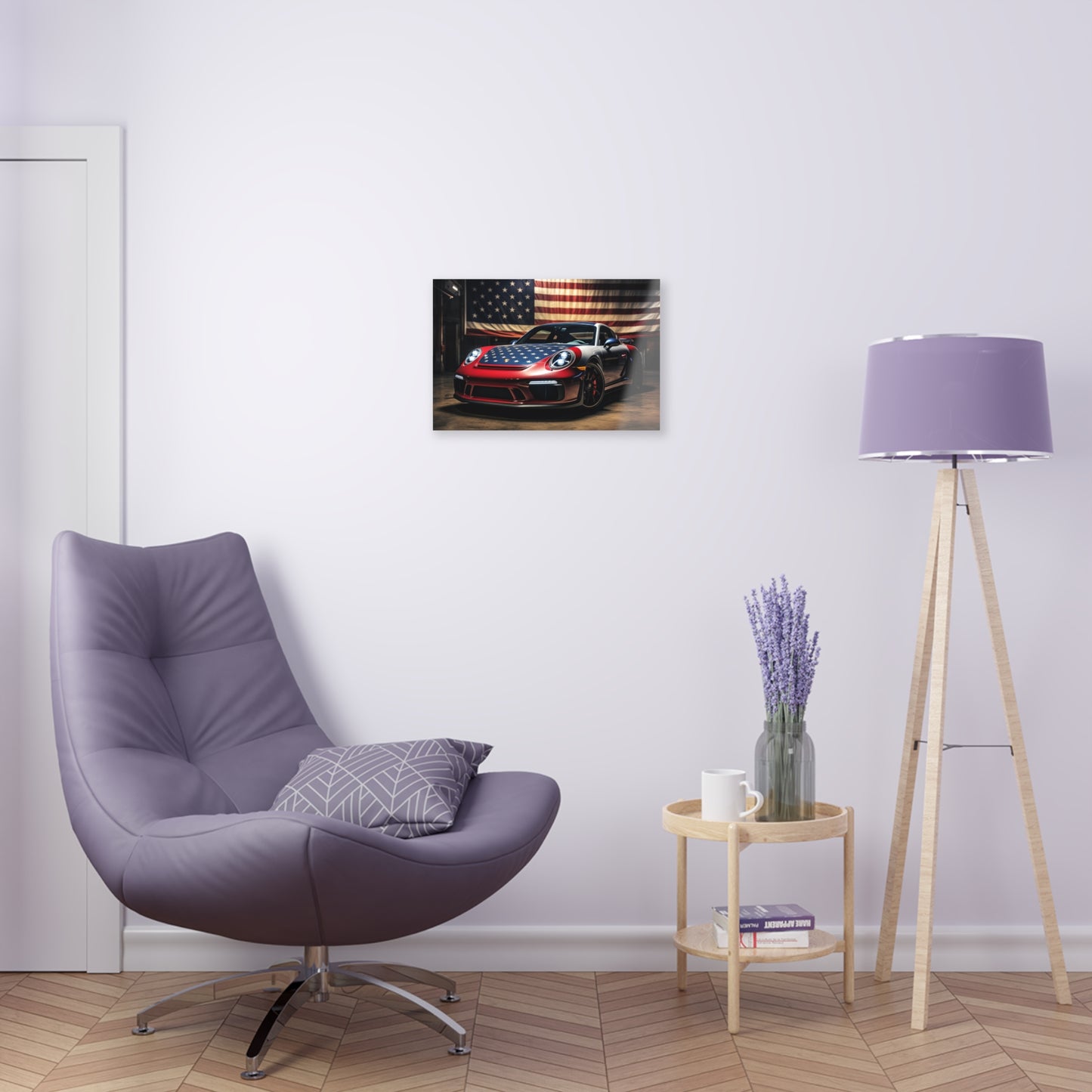 Acrylic Prints American Flag Background Porsche 1