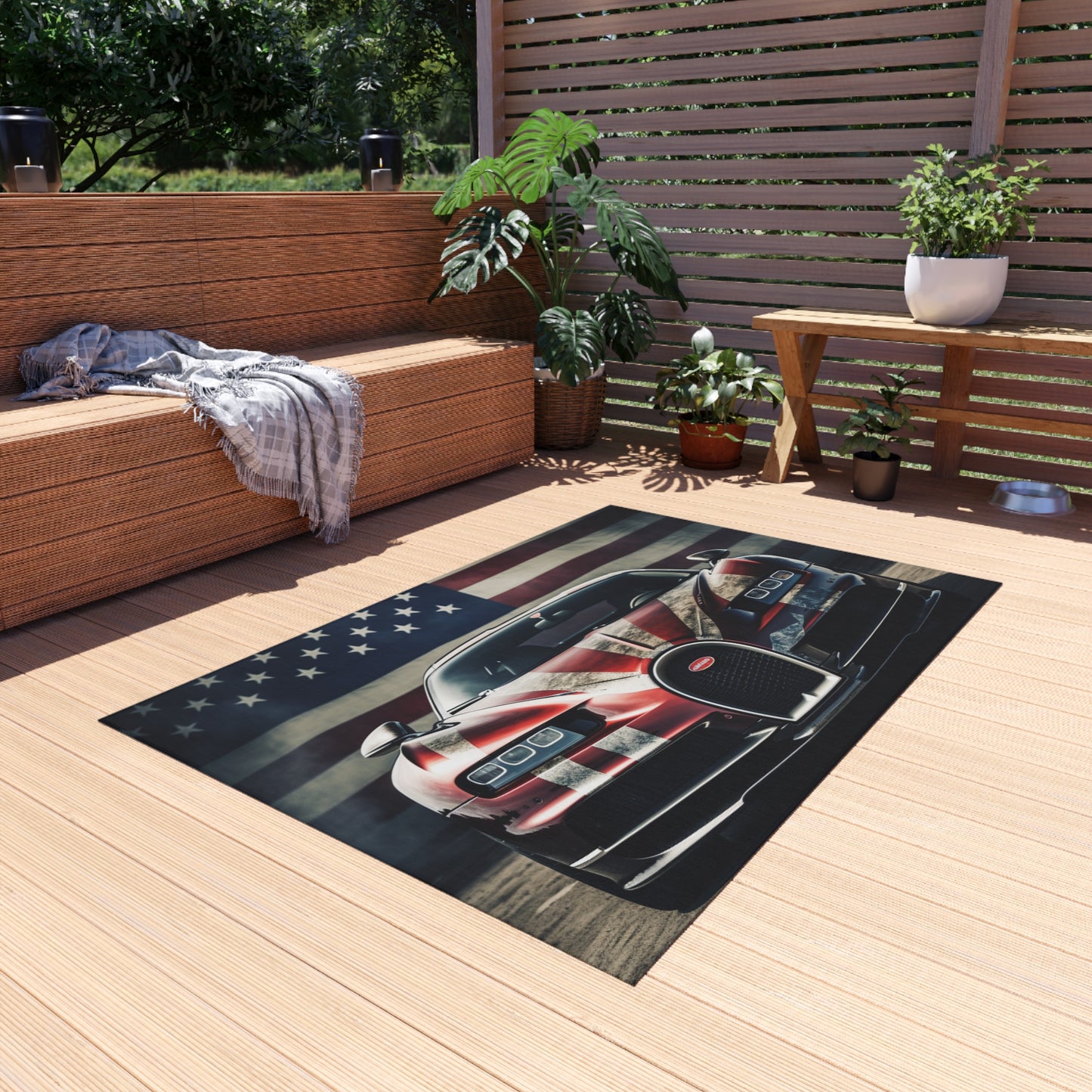 Outdoor Rug  American Flag Background Bugatti 3