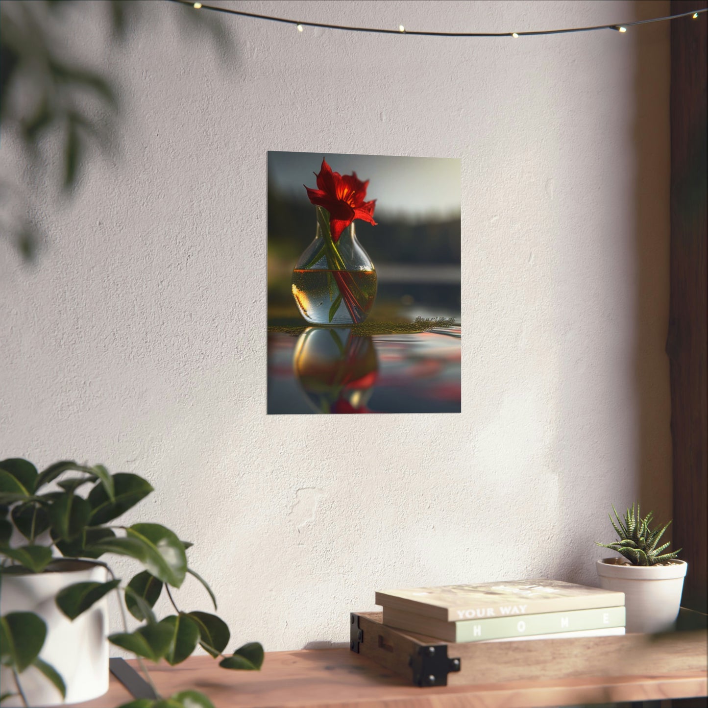 Premium Matte Vertical Posters Red Lily in a Glass vase 3