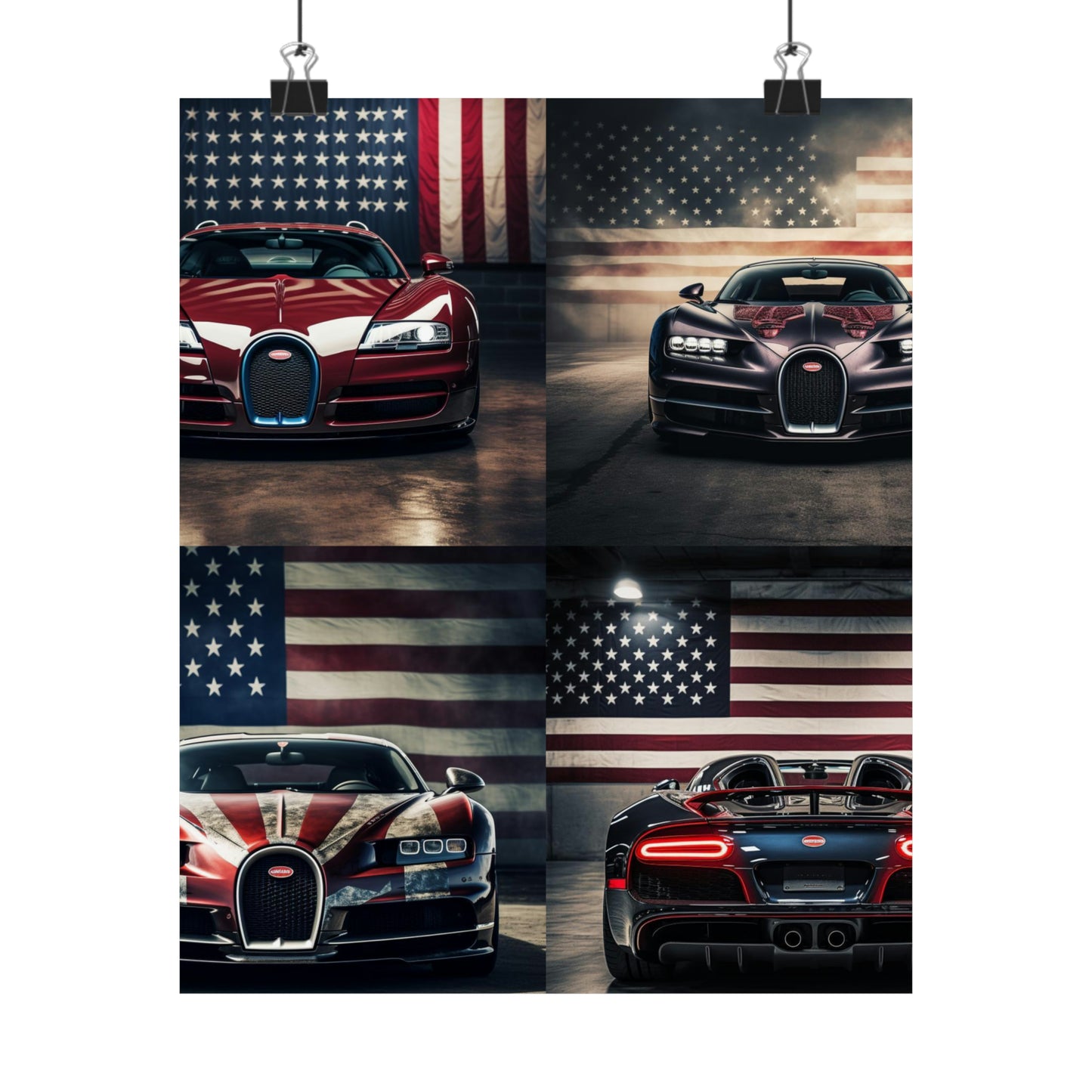 Premium Matte Vertical Posters American Flag Background Bugatti 5