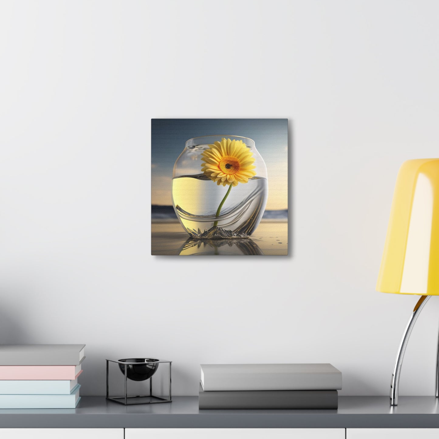 Canvas Gallery Wraps yello Gerbera glass 1