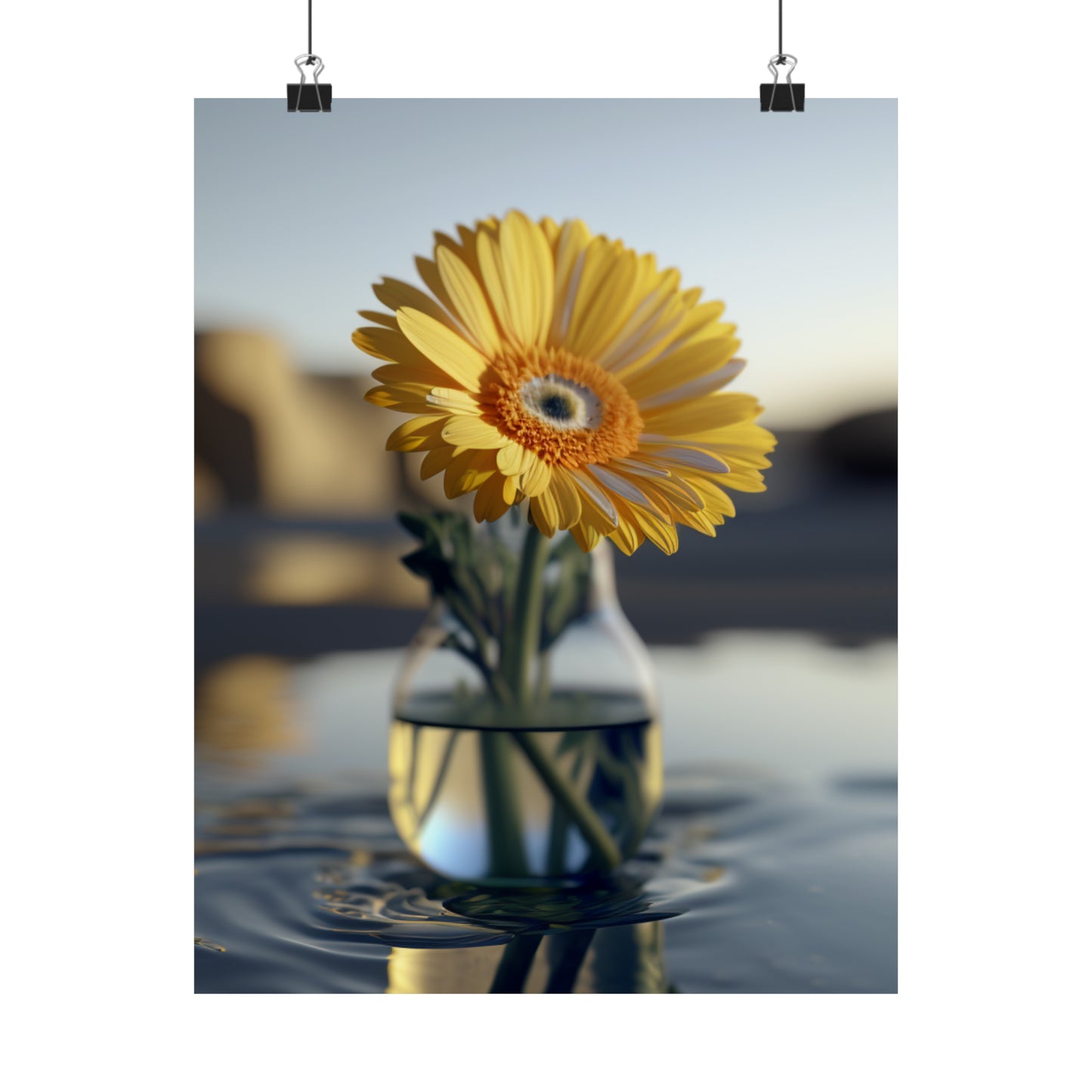 Premium Matte Vertical Posters yello Gerbera glass 4