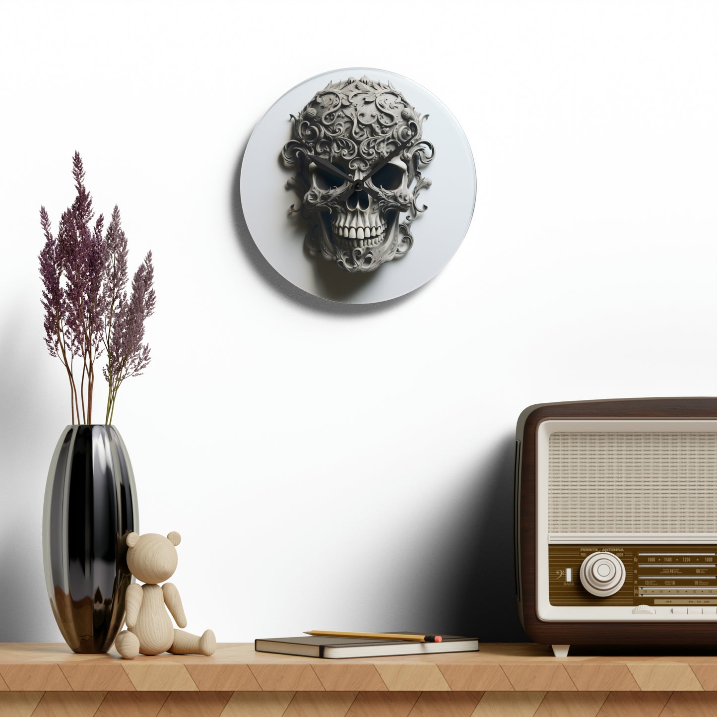 Acrylic Wall Clock Skull Treble Clef 2