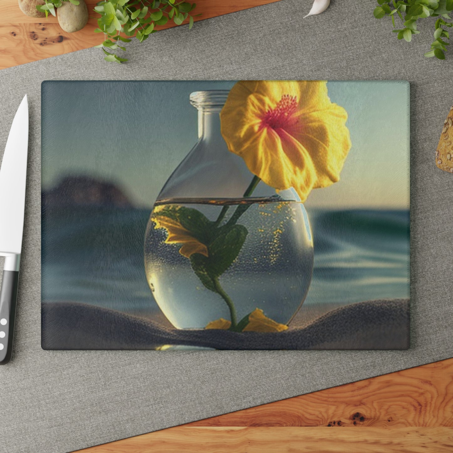 Glass Cutting Board Yellow Hibiscus glass 2