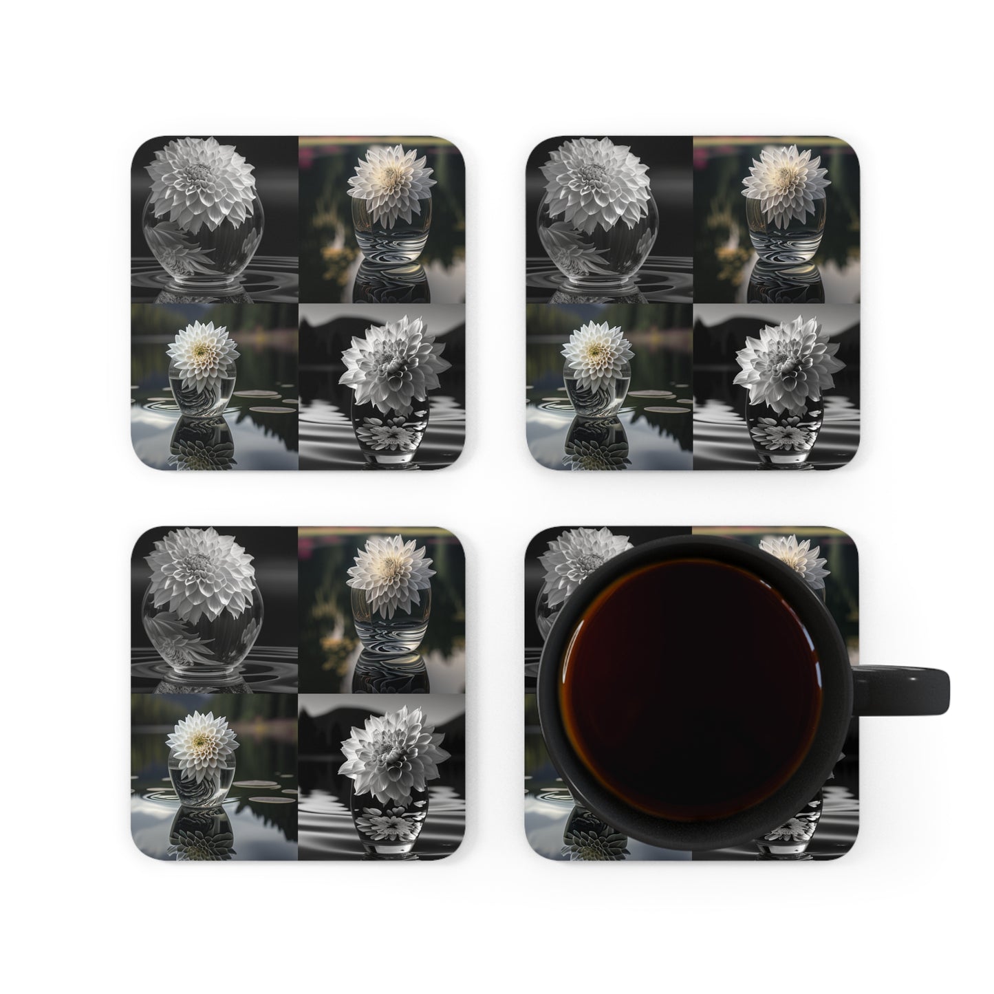 Corkwood Coaster Set White Dahlia 5