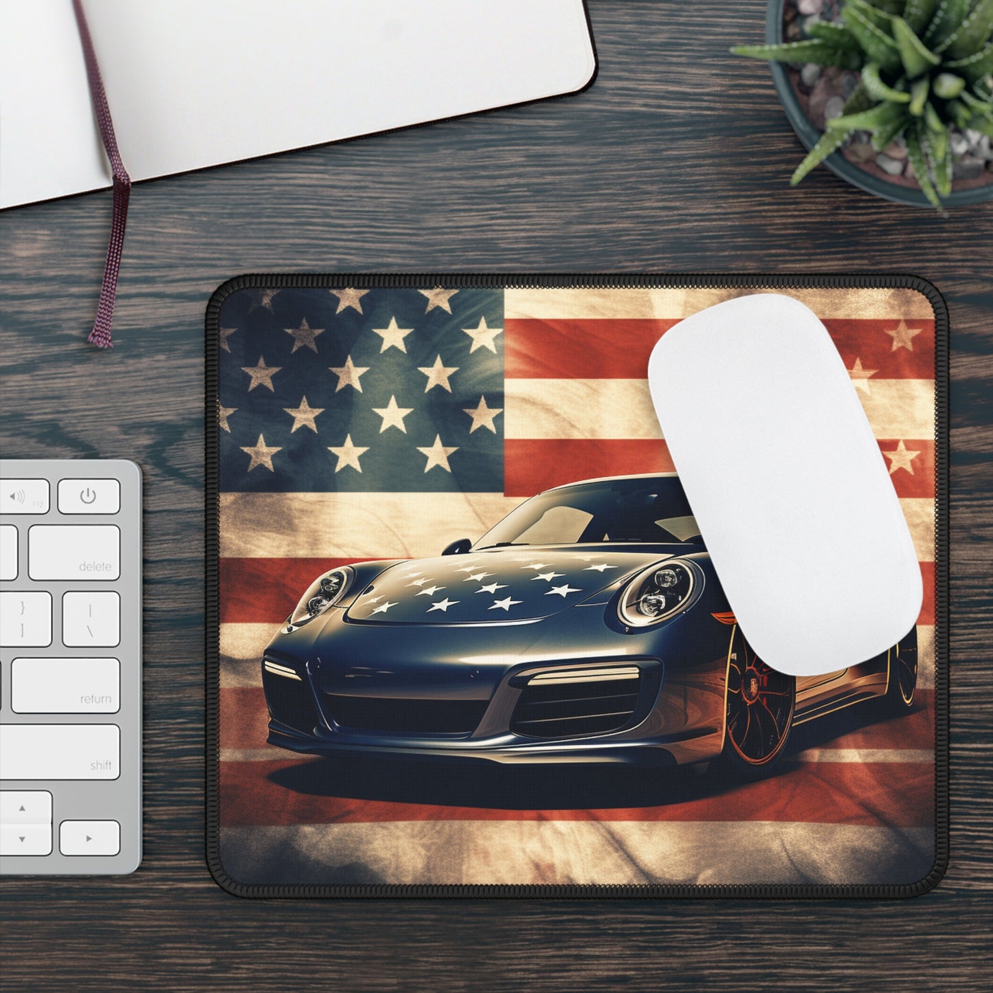 Gaming Mouse Pad  Abstract American Flag Background Porsche 3