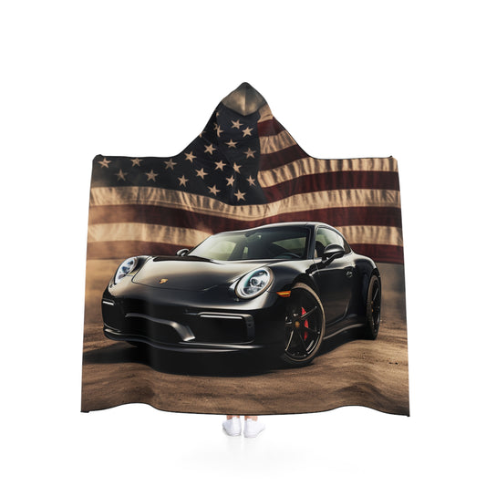 Hooded Blanket American Flag Background Porsche 4