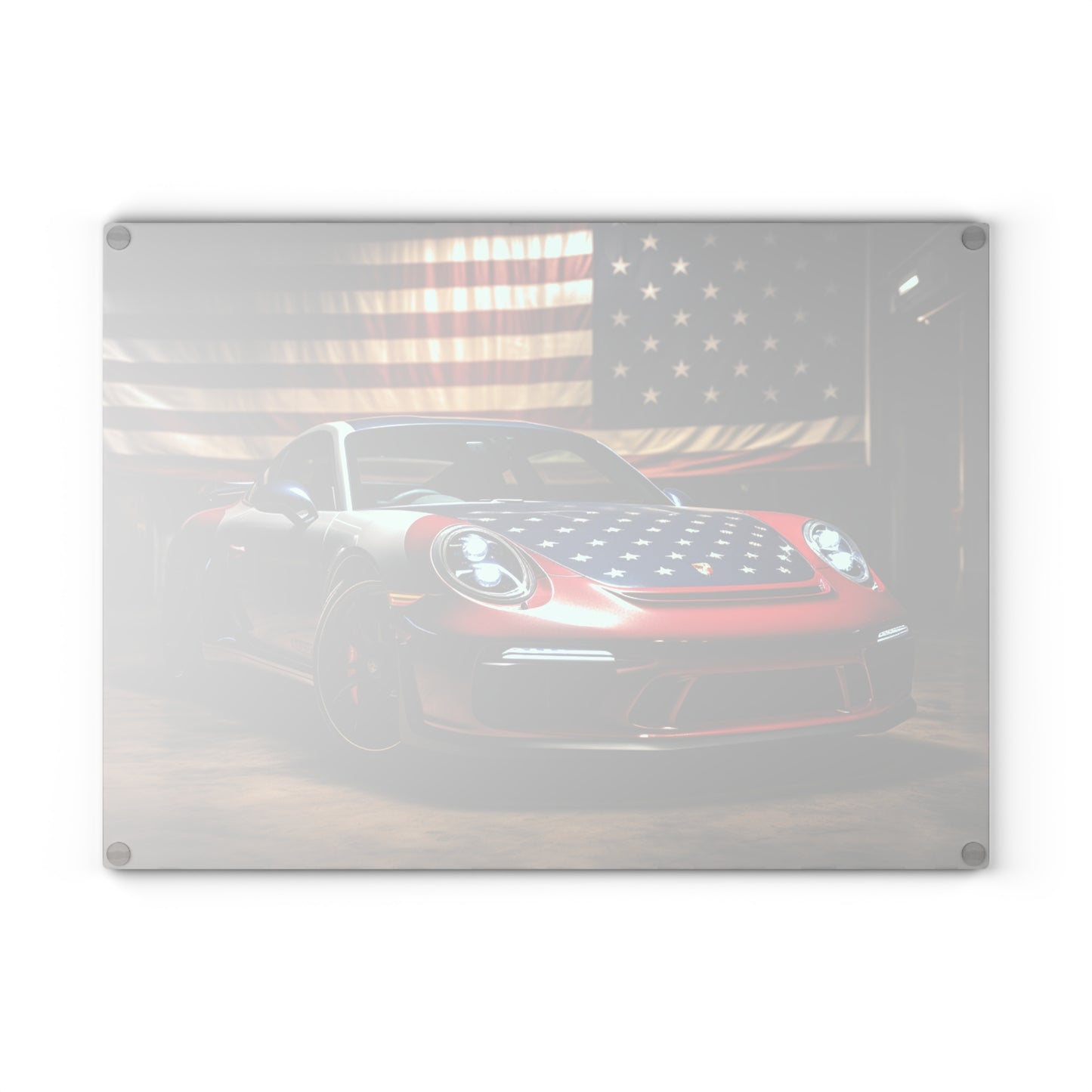 Glass Cutting Board American Flag Background Porsche 1