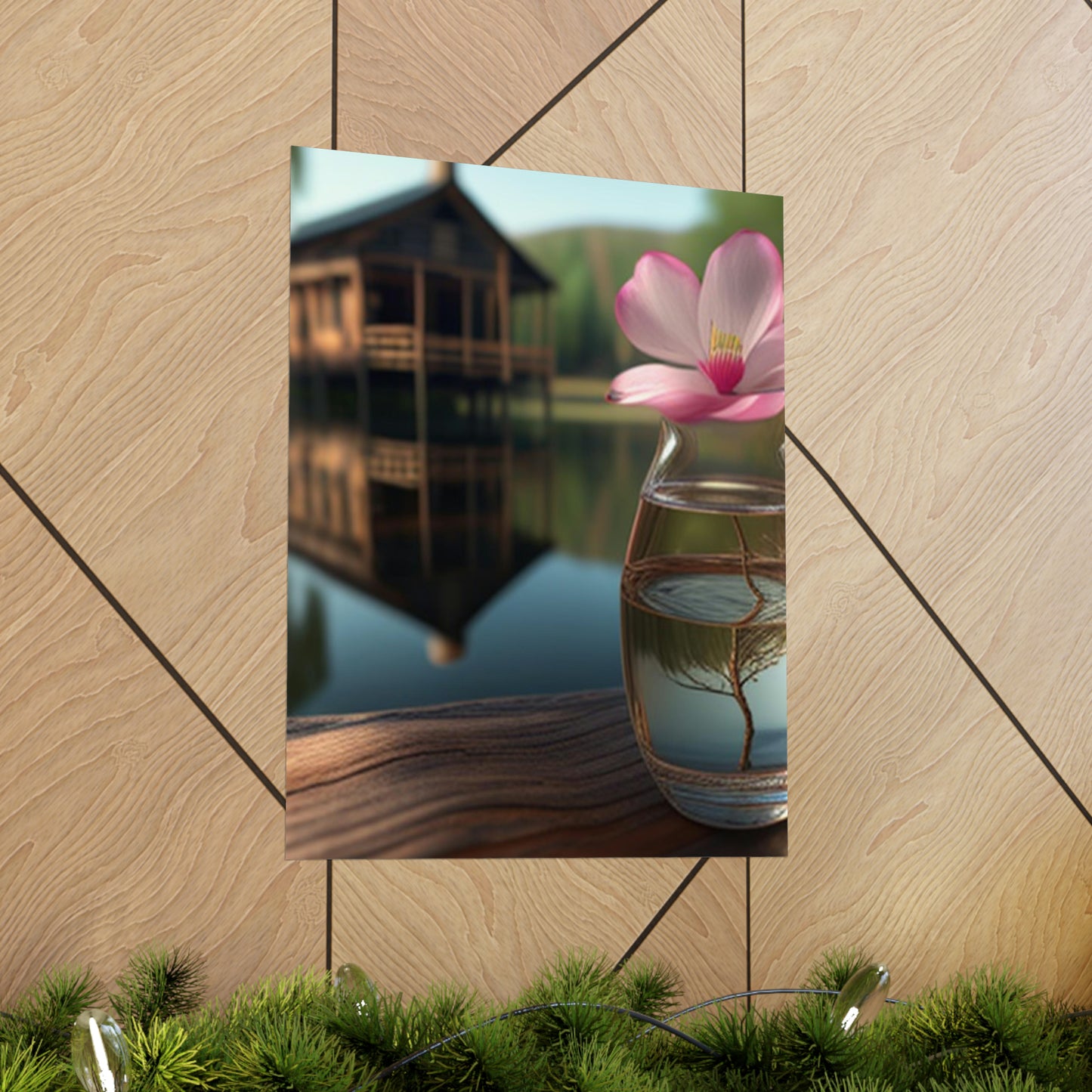 Premium Matte Vertical Posters Magnolia in a Glass vase 1