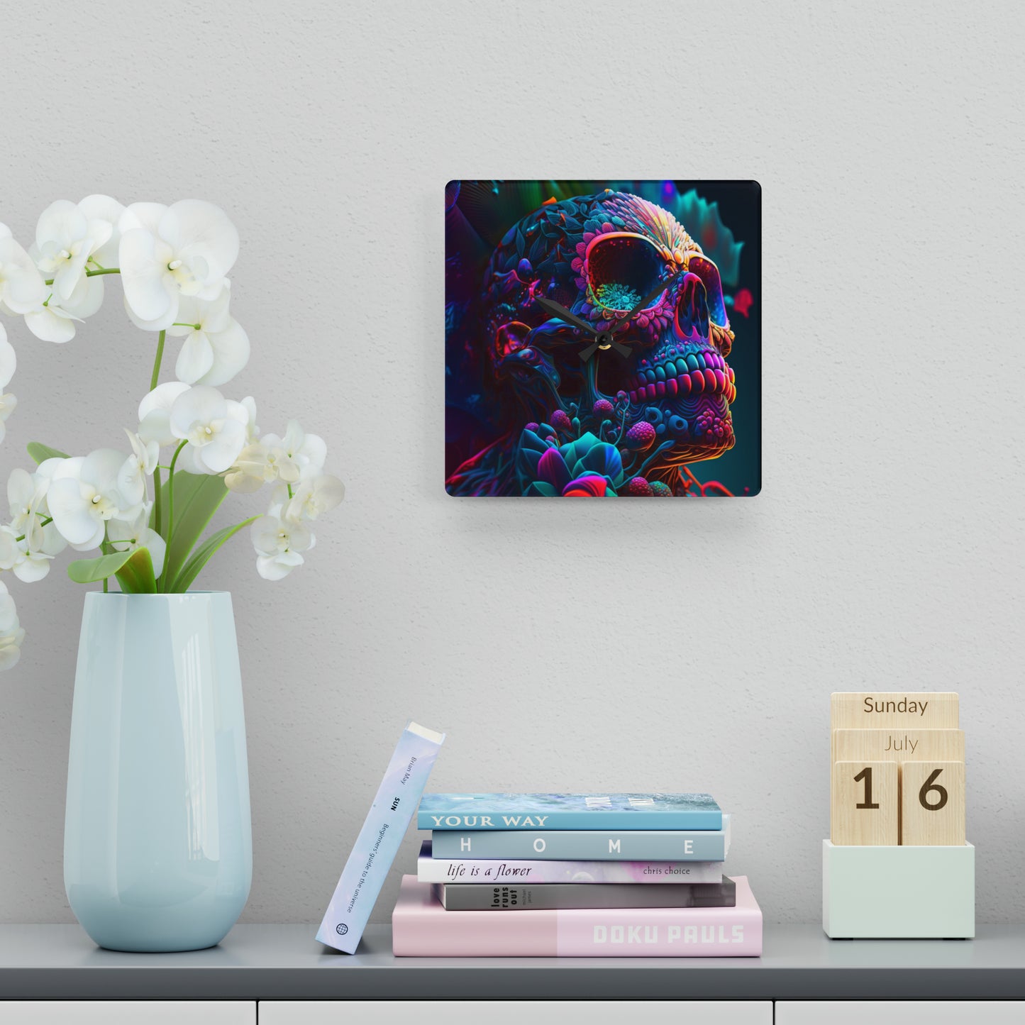 Acrylic Wall Clock Florescent Skull Death 3