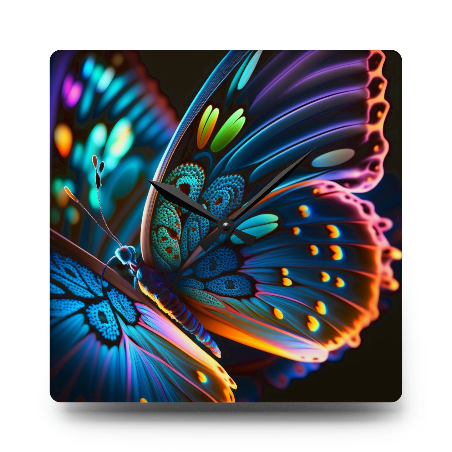 Acrylic Wall Clock Neon Butterfly Macro 2