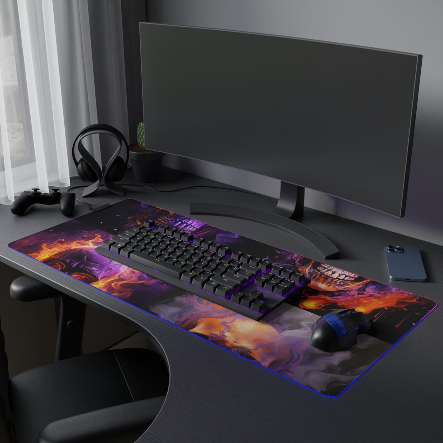 LED Gaming Mouse Pad Skull Flames 5