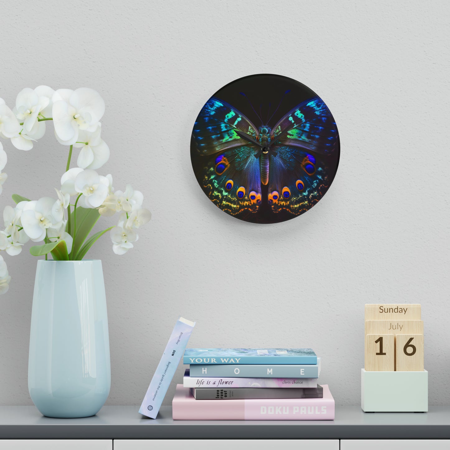 Acrylic Wall Clock Neon Hue Butterfly 3