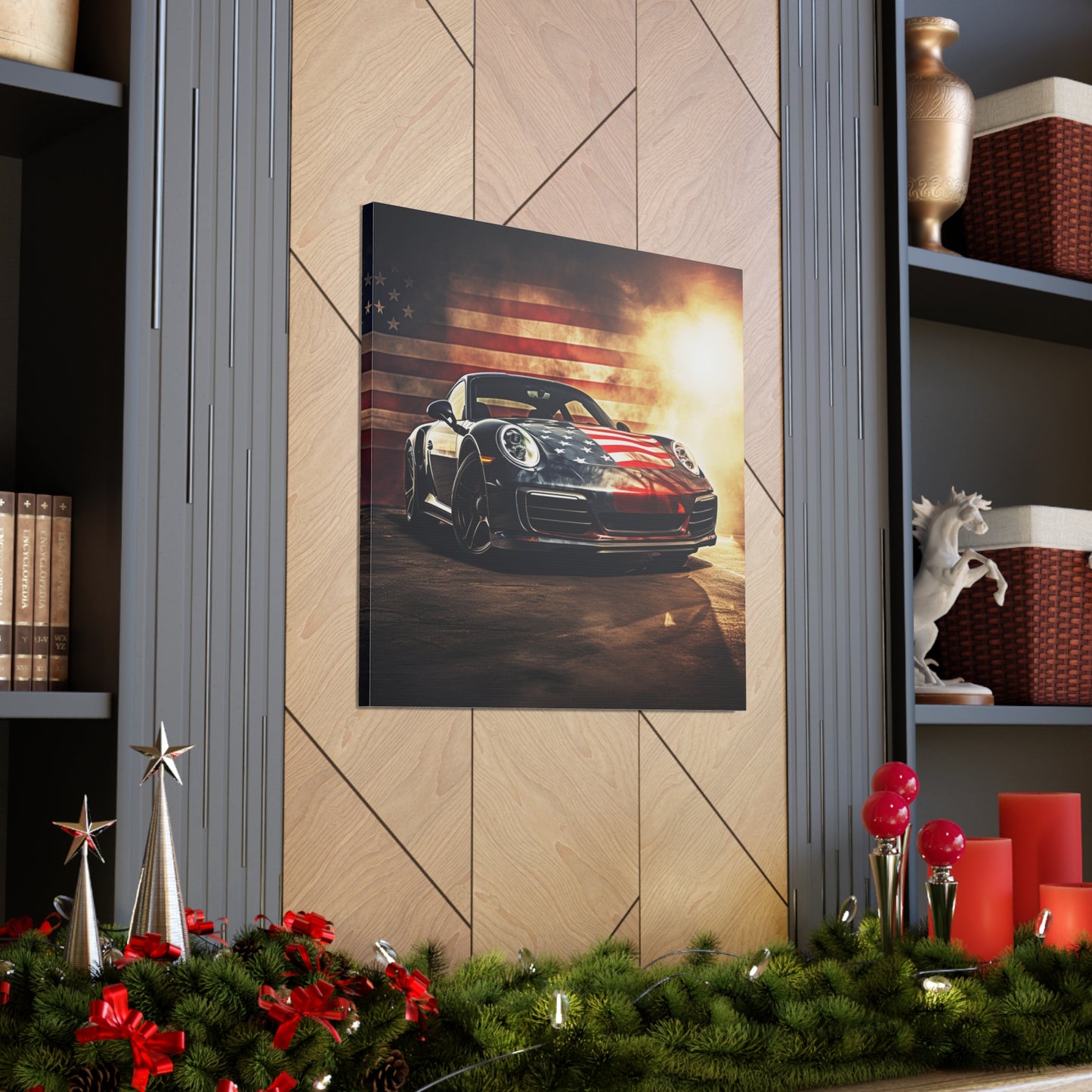 Canvas Gallery Wraps Abstract American Flag Background Porsche 1