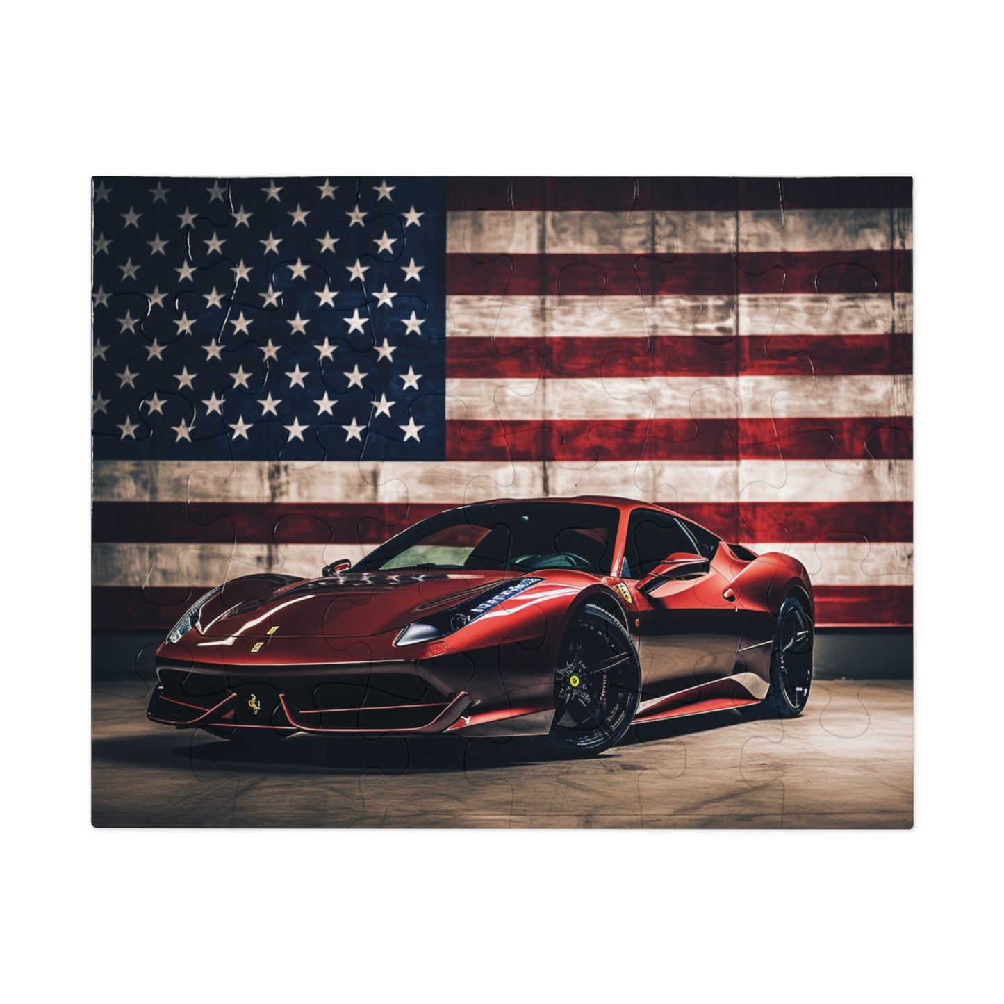 Jigsaw Puzzle (30, 110, 252, 500,1000-Piece) American Flag Background Ferrari 4