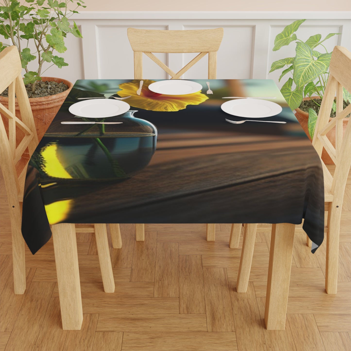Tablecloth Yellow Hibiscus Wood 2