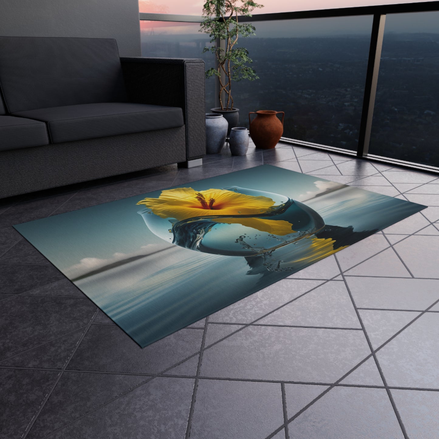 Outdoor Rug  Yellow Hibiscus glass 4