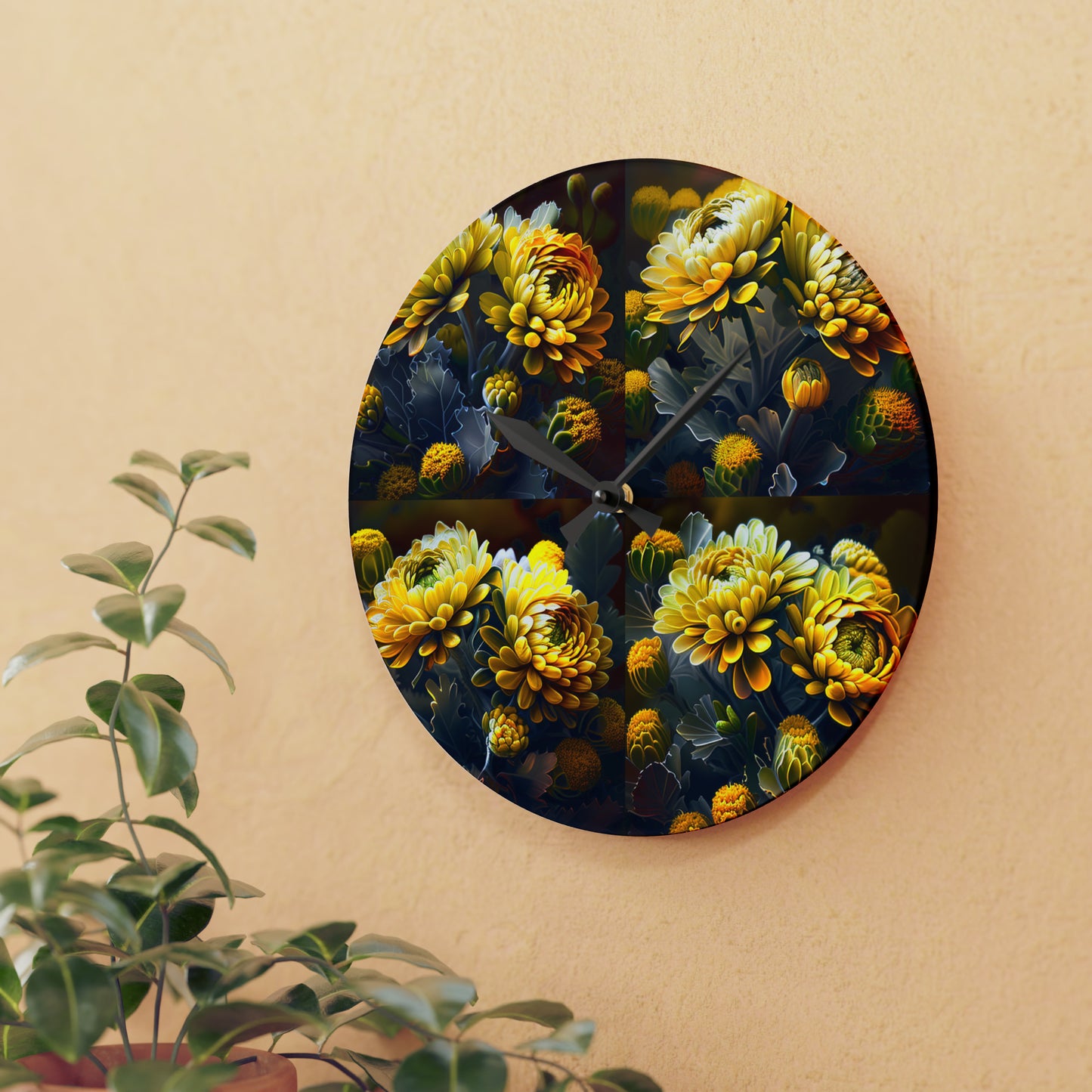 Acrylic Wall Clock Yellow Hermosas Flores Amarillas 5