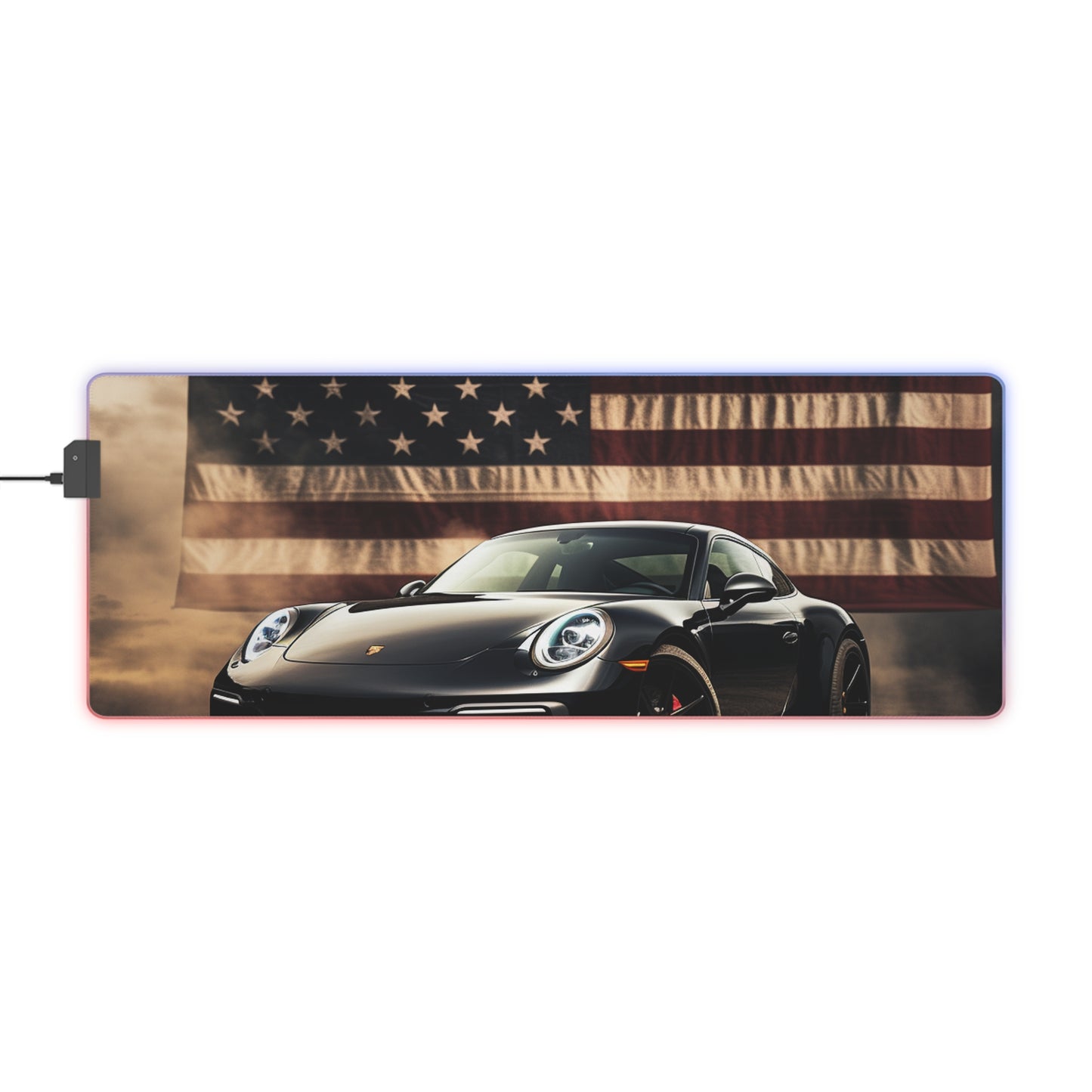 LED Gaming Mouse Pad American Flag Background Porsche 4