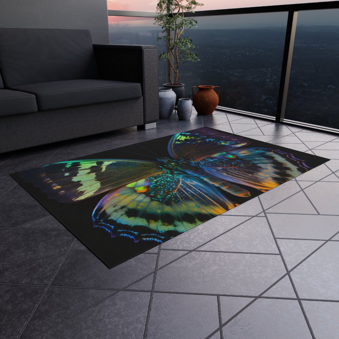 Outdoor Rug  Neon Butterfly Flair 4