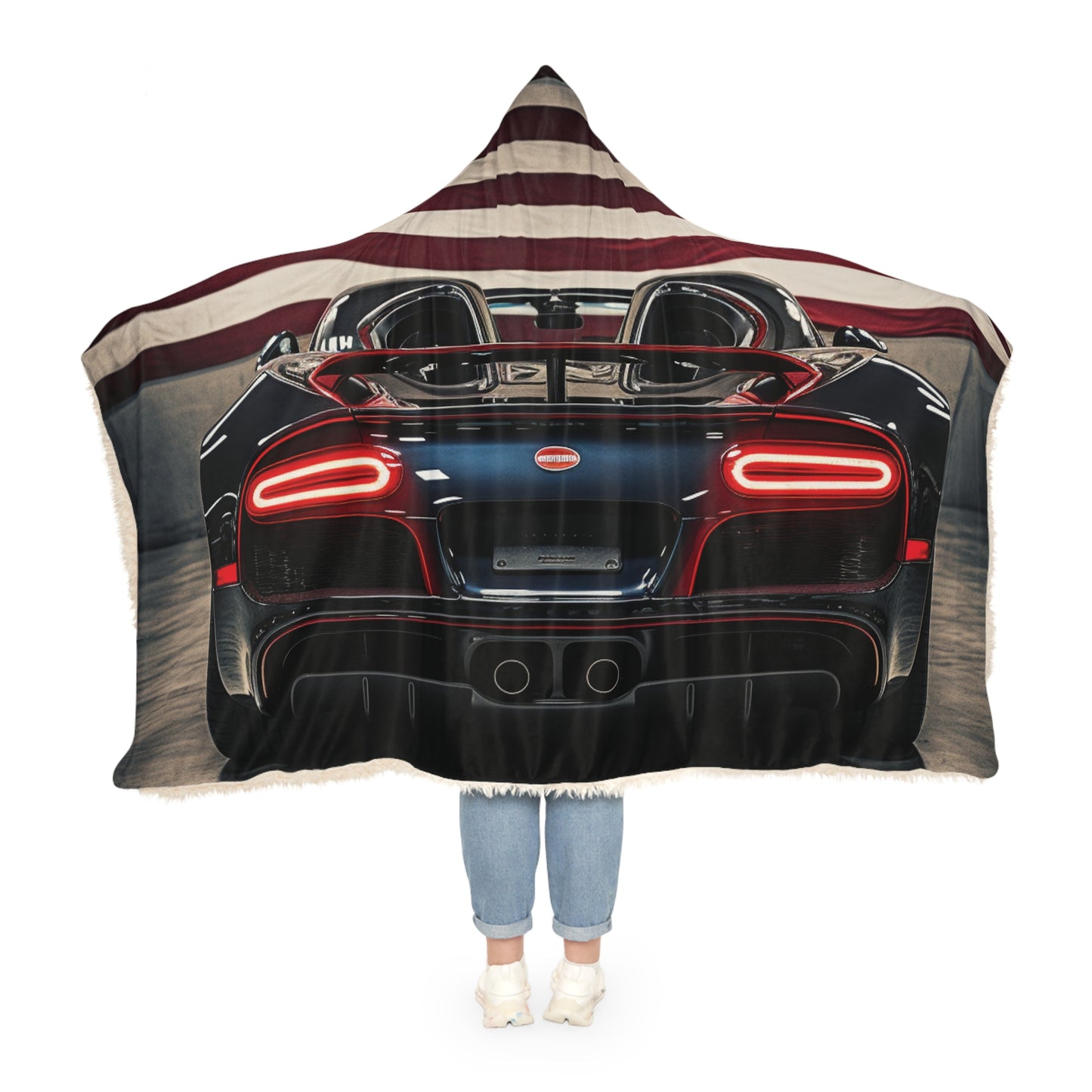 Snuggle Hooded Blanket American Flag Background Bugatti 4