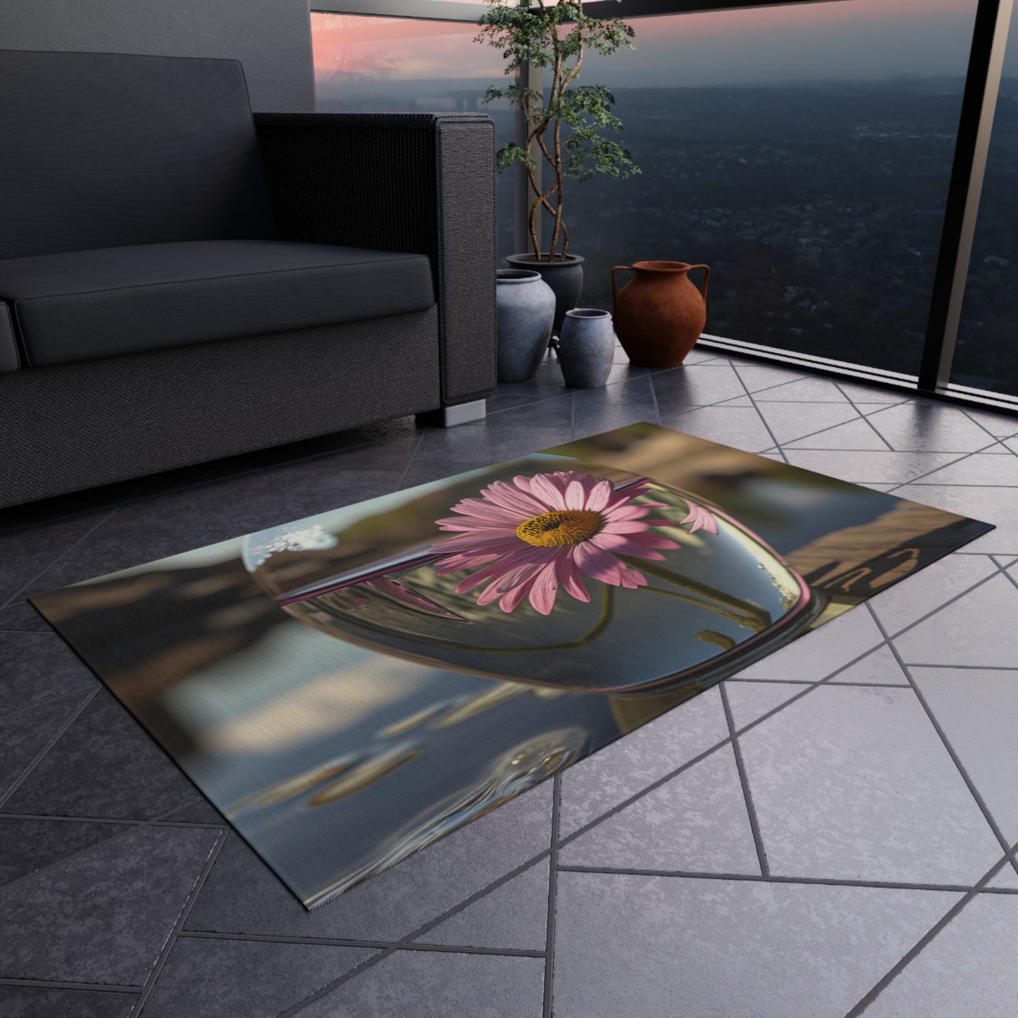 Outdoor Rug  Daisy in a vase 1