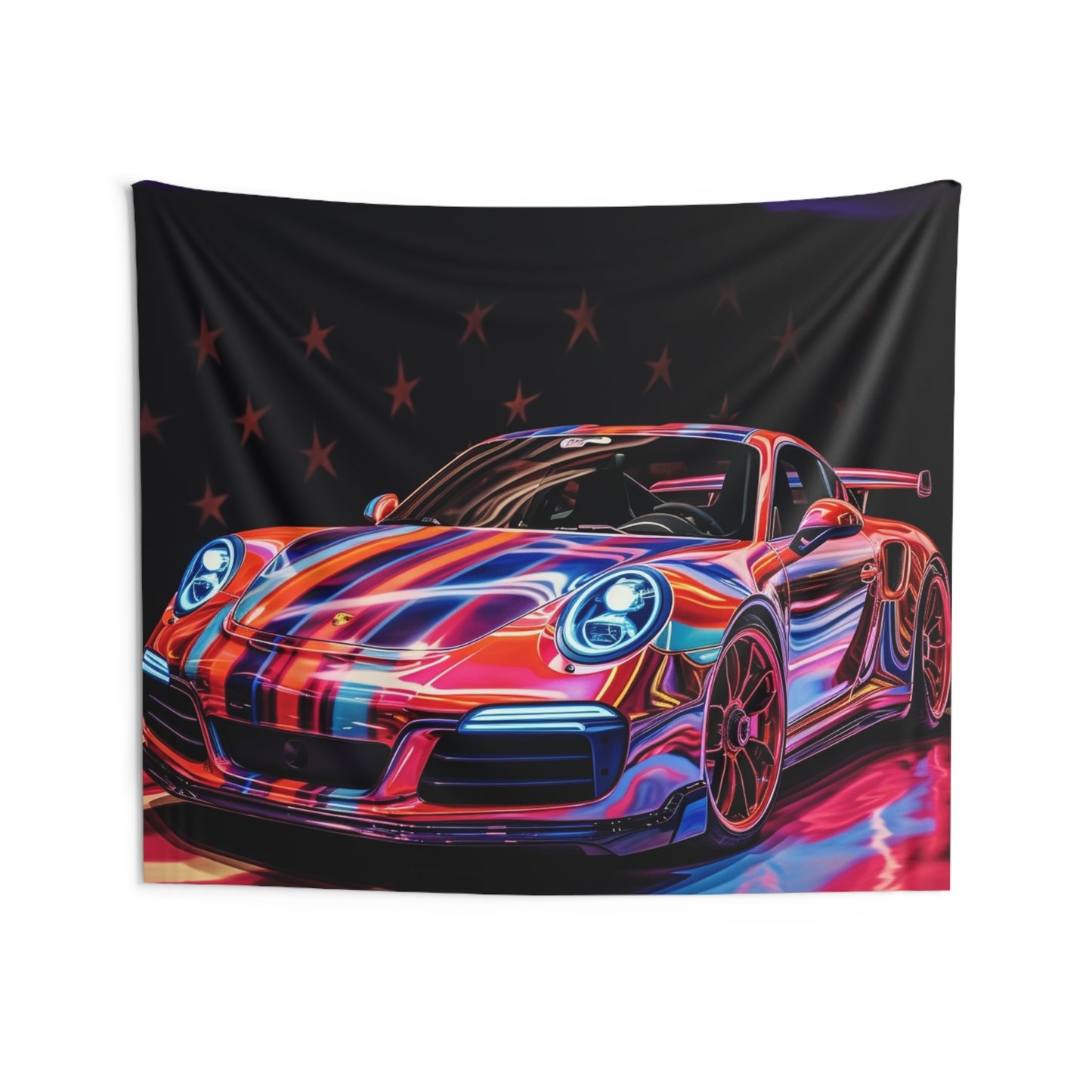 Indoor Wall Tapestries American Flag Colored Porsche 1