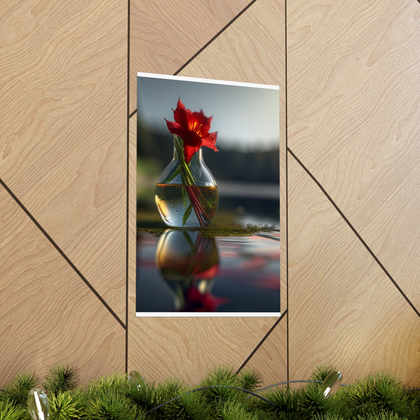 Premium Matte Vertical Posters Red Lily in a Glass vase 3