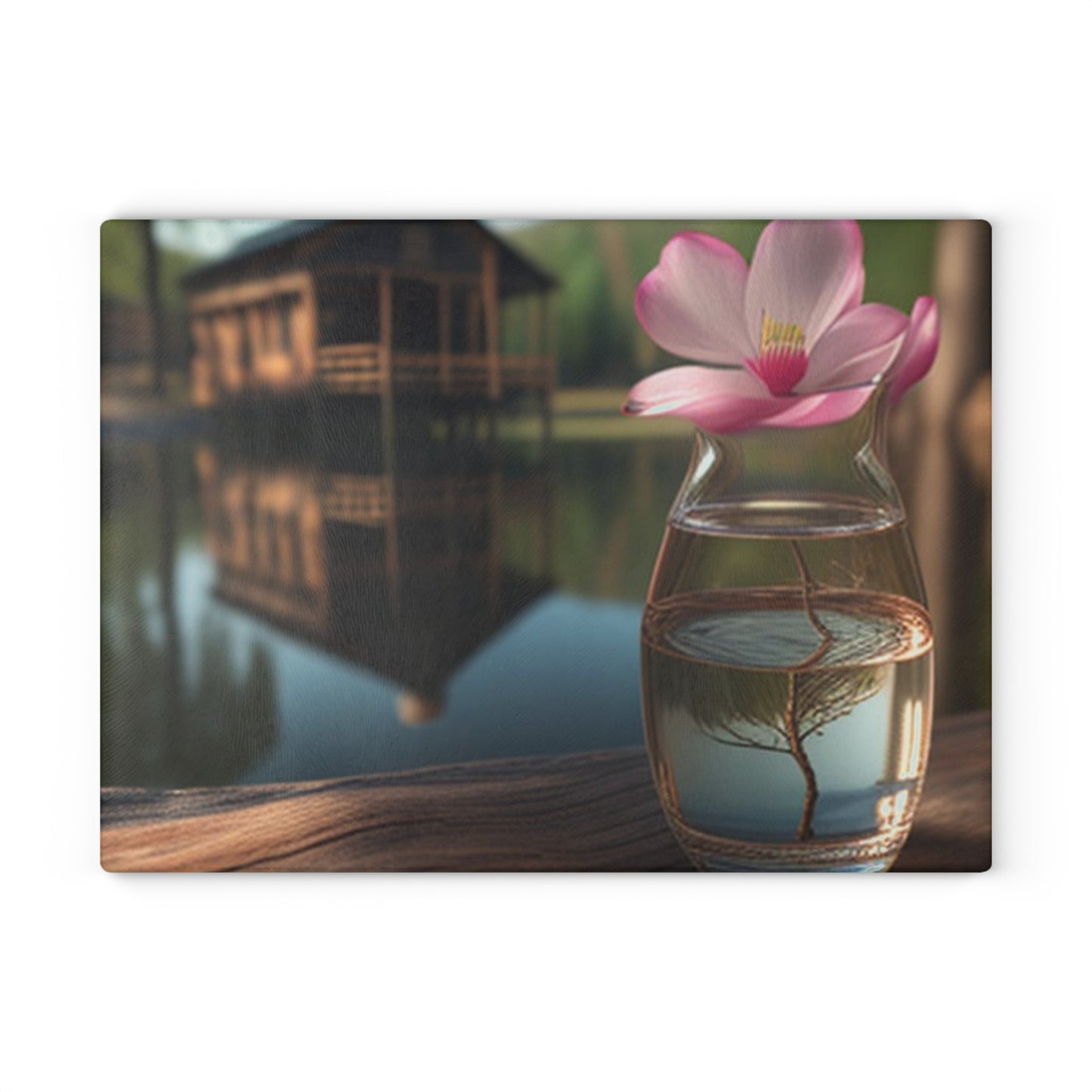 Glass Cutting Board Magnolia in a Glass vase 1