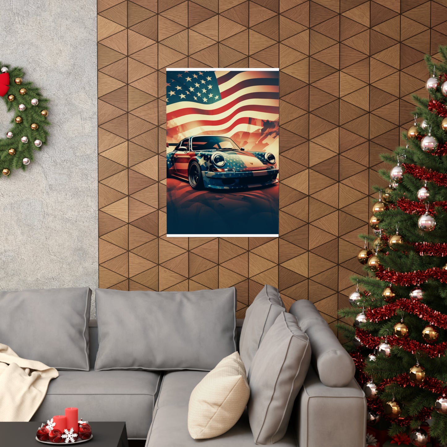 Premium Matte Vertical Posters Abstract American Flag Background Porsche 4