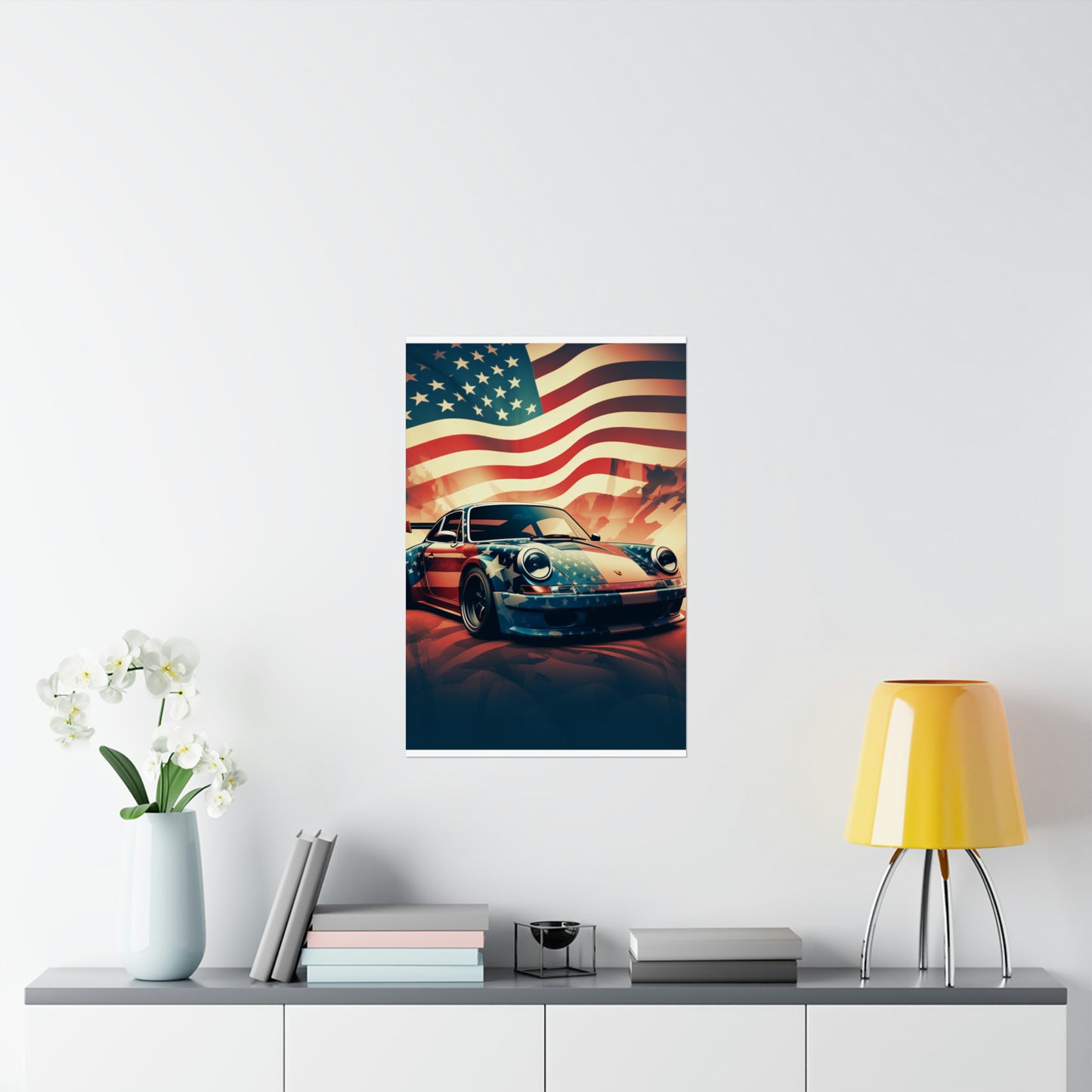 Premium Matte Vertical Posters Abstract American Flag Background Porsche 4