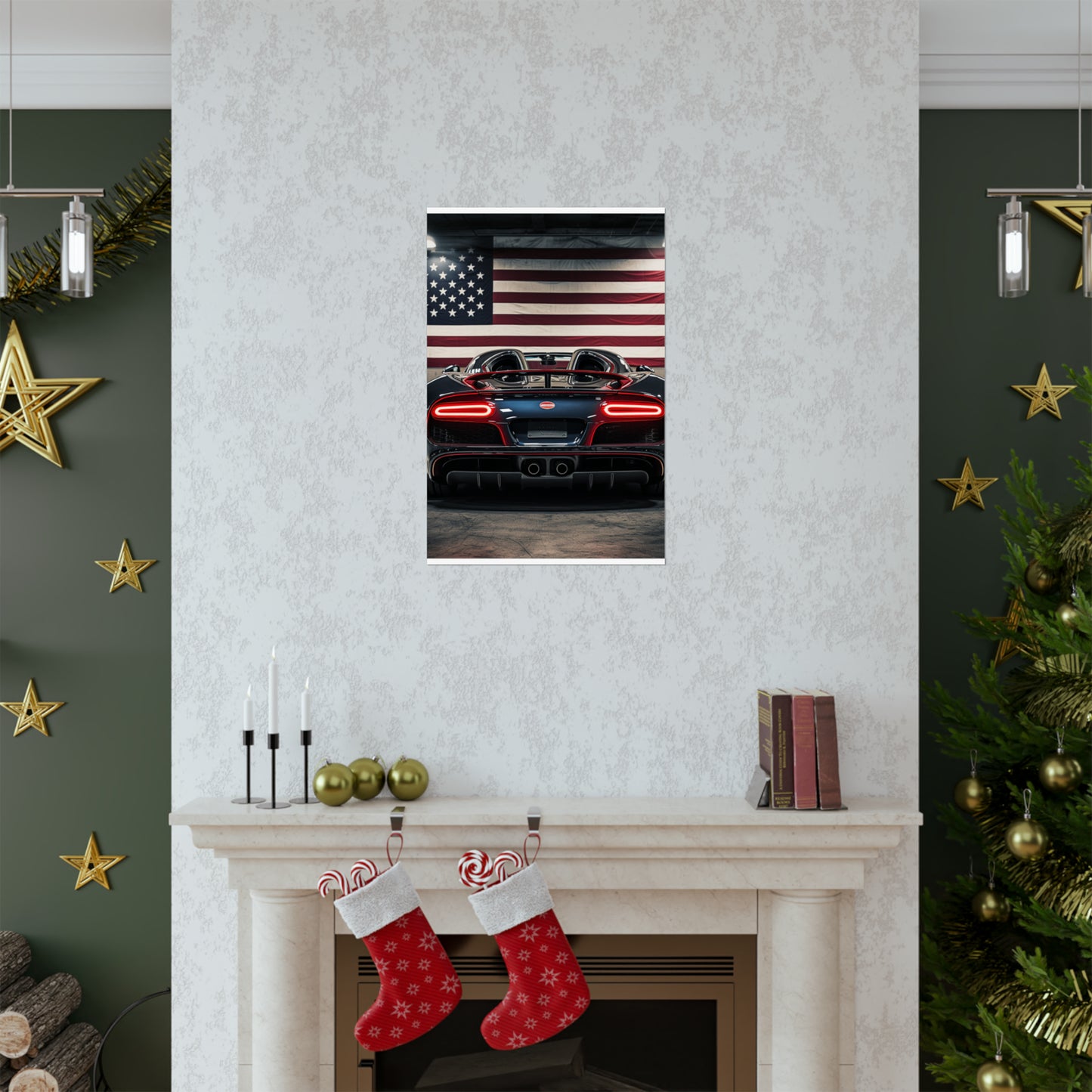 Premium Matte Vertical Posters American Flag Background Bugatti 4