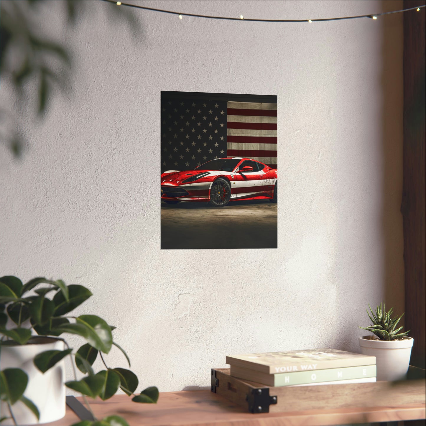 Premium Matte Vertical Posters American Flag Background Ferrari 1