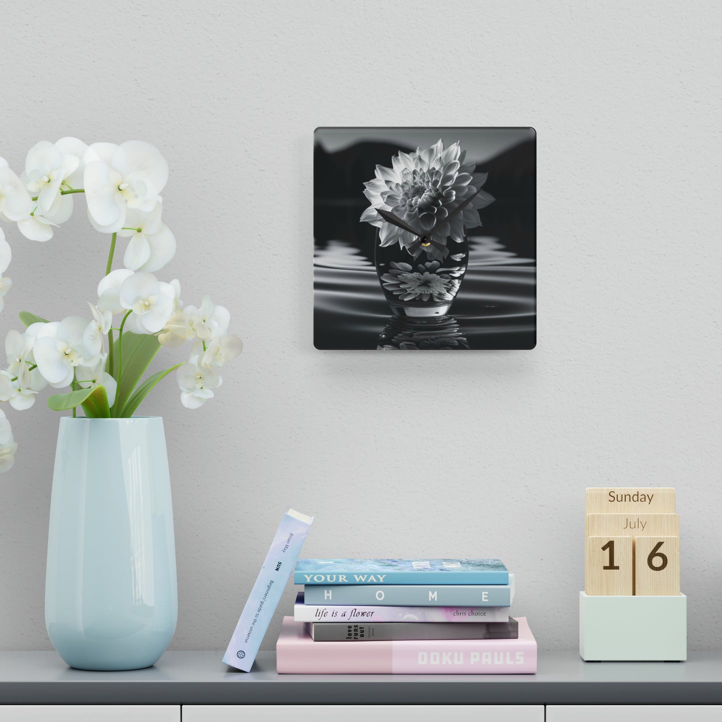 Acrylic Wall Clock White Dahlia 4