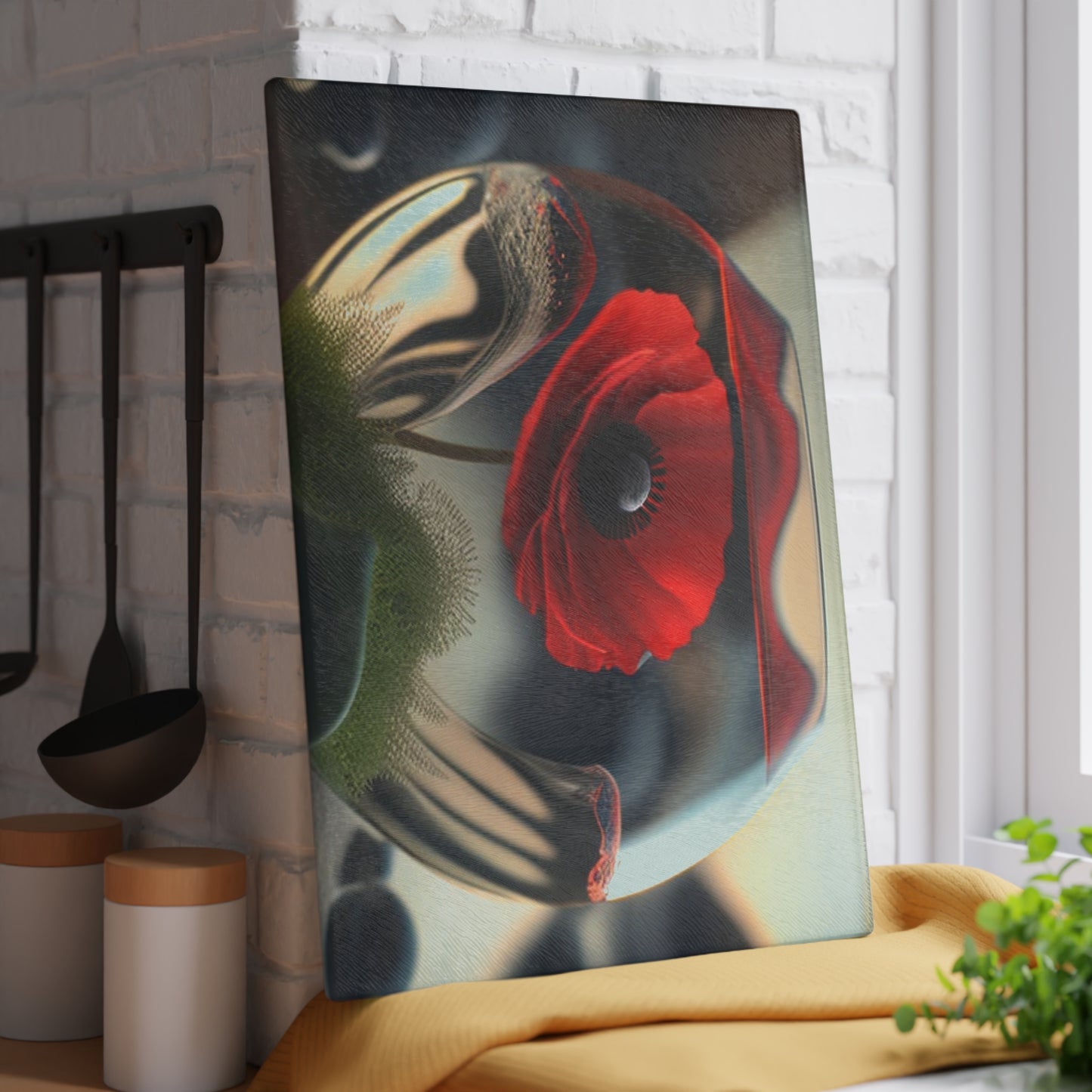 Glass Cutting Board Red Anemone in a Vase 3