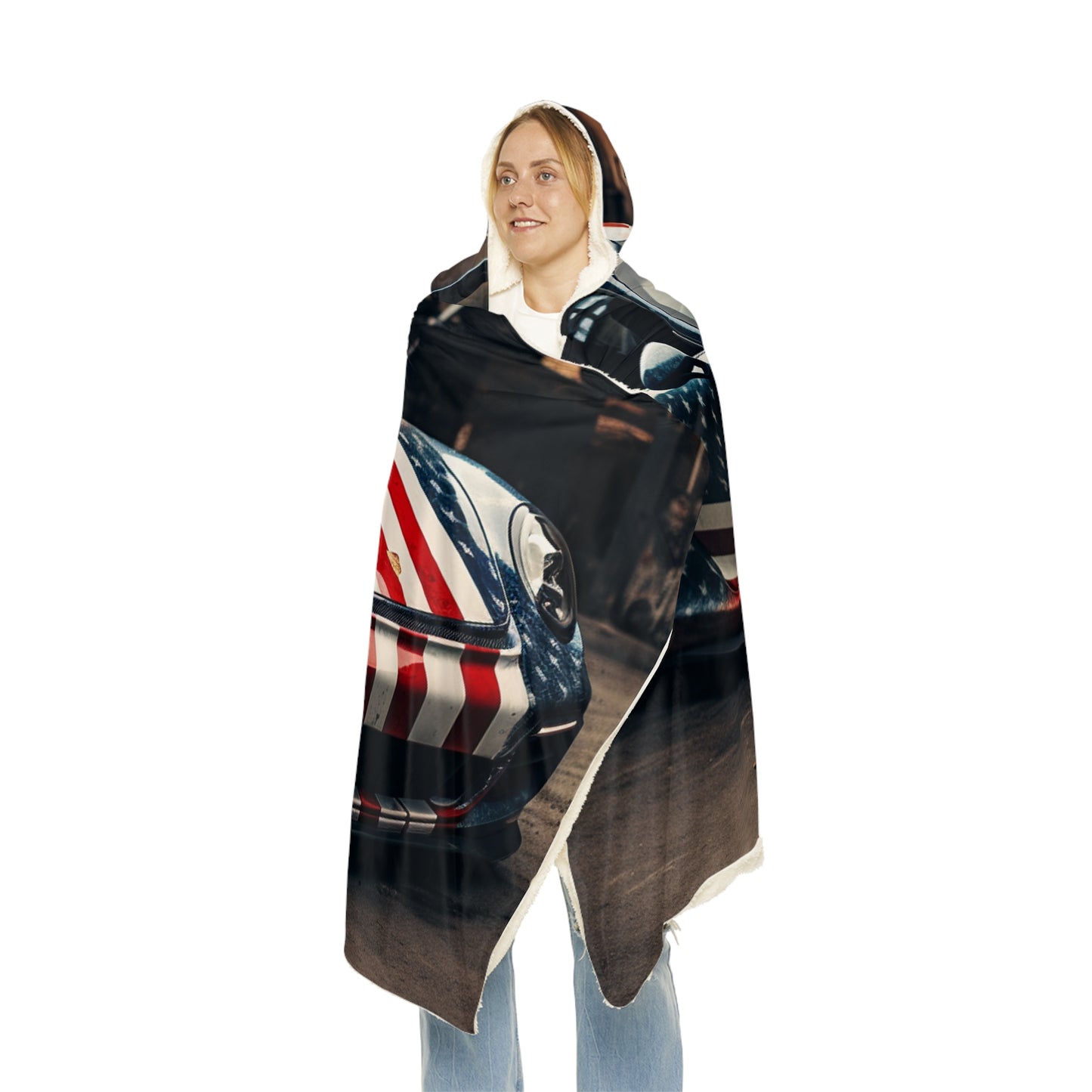 Snuggle Hooded Blanket American Flag Porsche 3