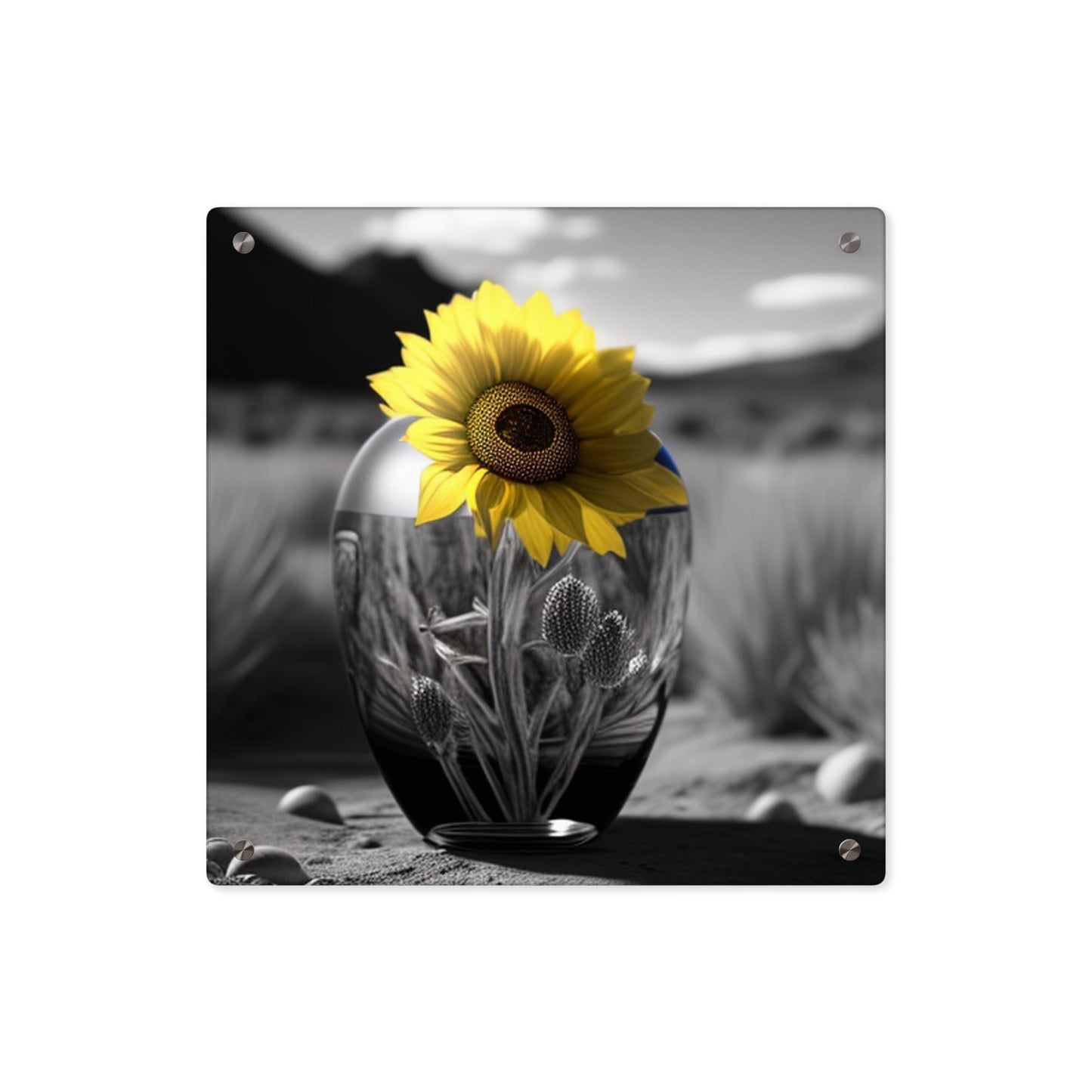 Acrylic Wall Art Panels Yellw Sunflower in a vase 3