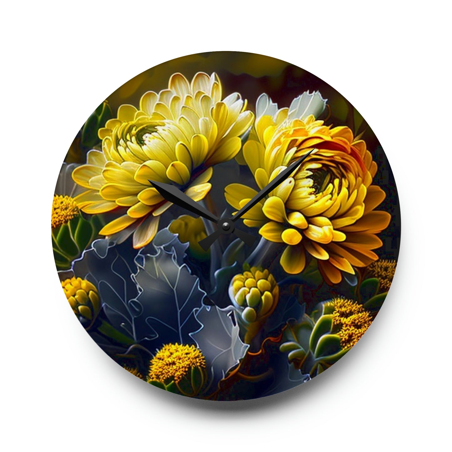 Acrylic Wall Clock Yellow Hermosas Flores Amarillas 1