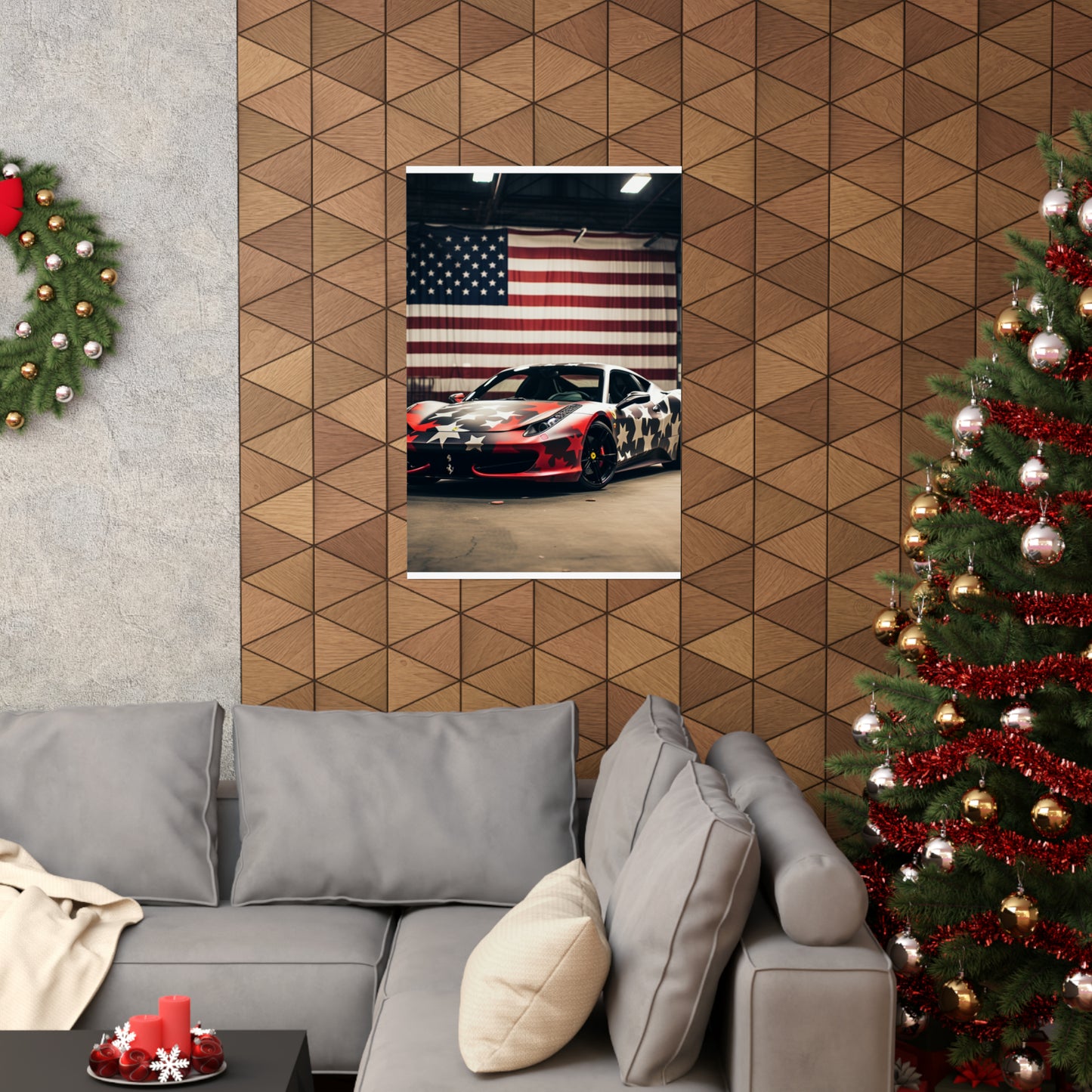 Premium Matte Vertical Posters American Flag Farrari 1