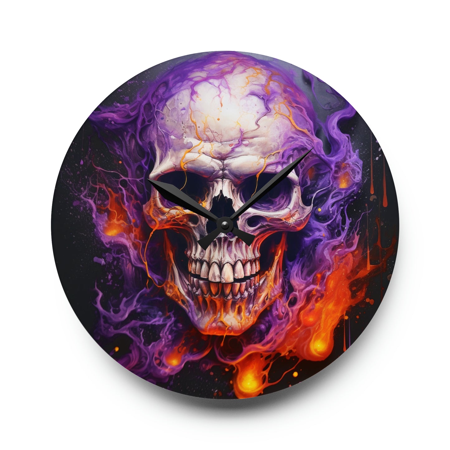 Acrylic Wall Clock Skull Flames 2