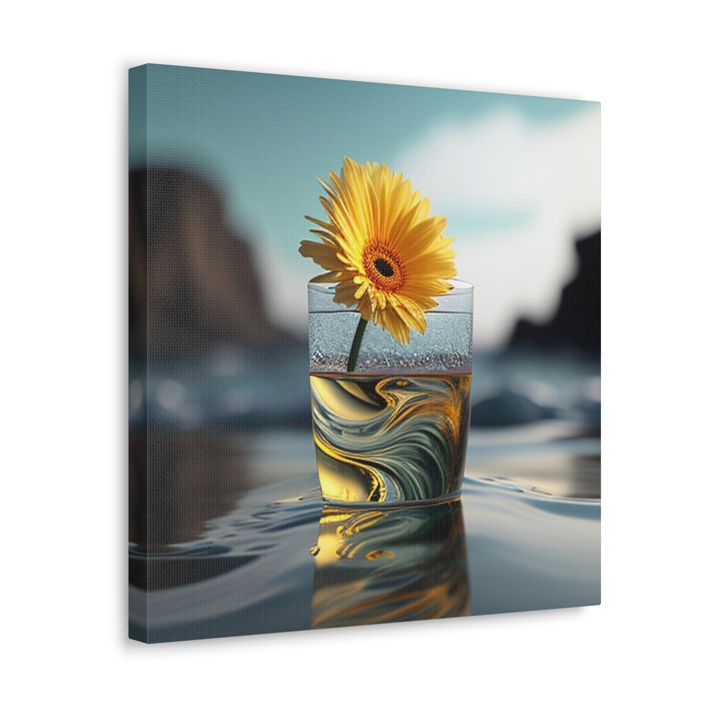 Canvas Gallery Wraps yello Gerbera glass 2