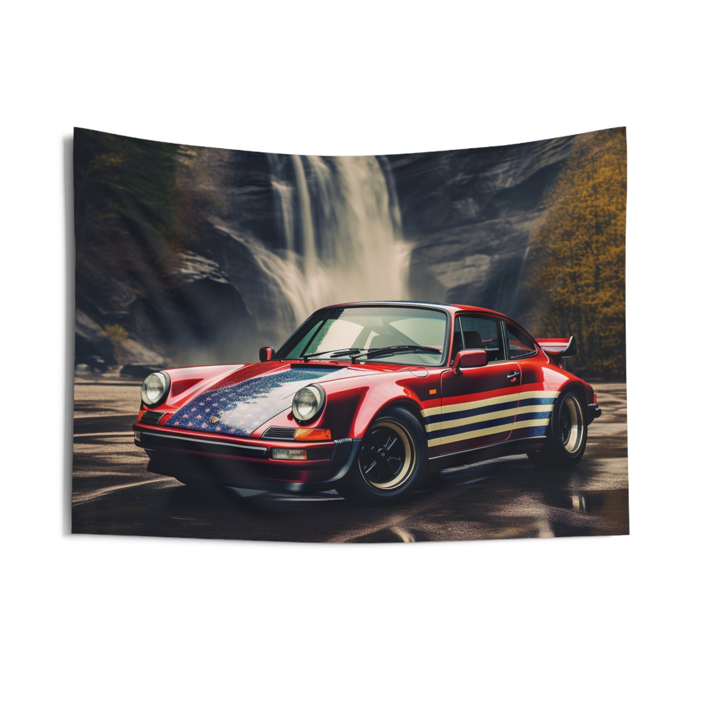 Indoor Wall Tapestries American Flag Porsche Abstract 1