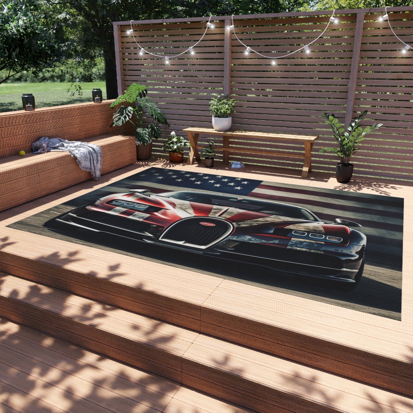 Outdoor Rug  American Flag Background Bugatti 3