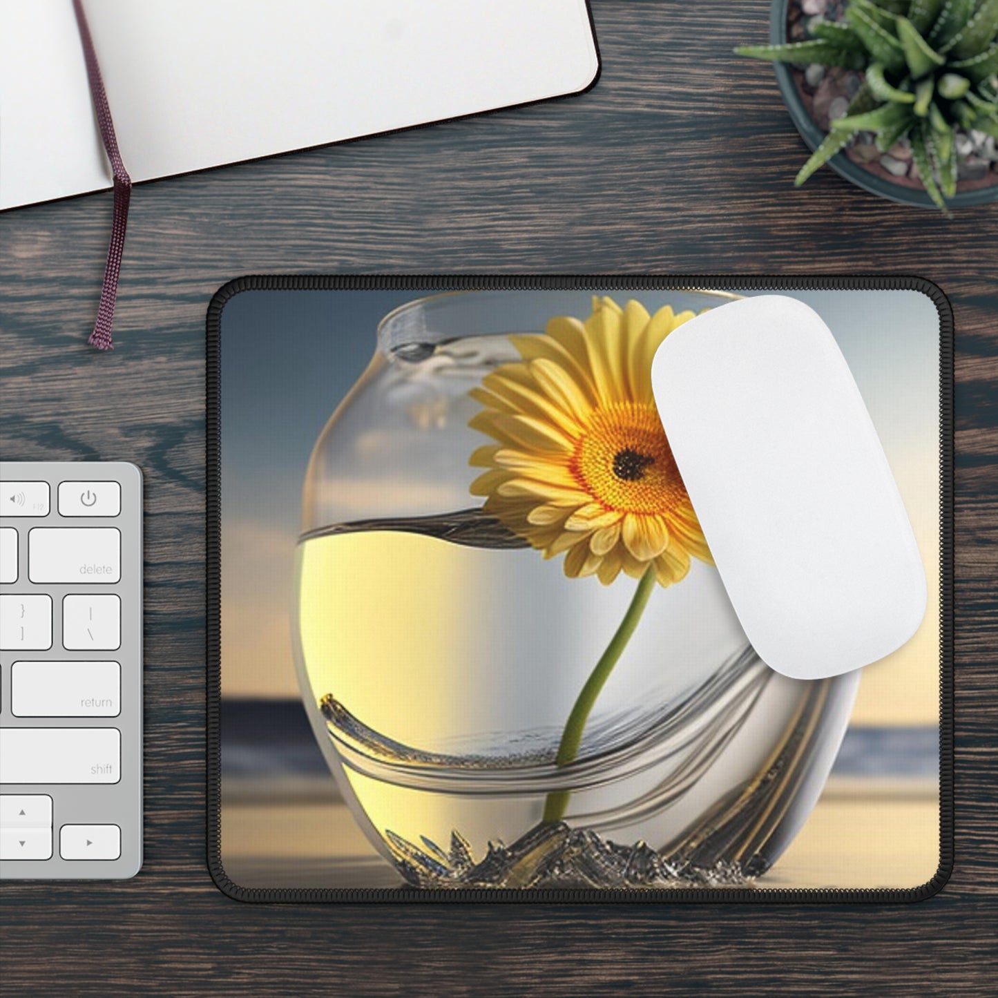 Gaming Mouse Pad  yello Gerbera glass 1