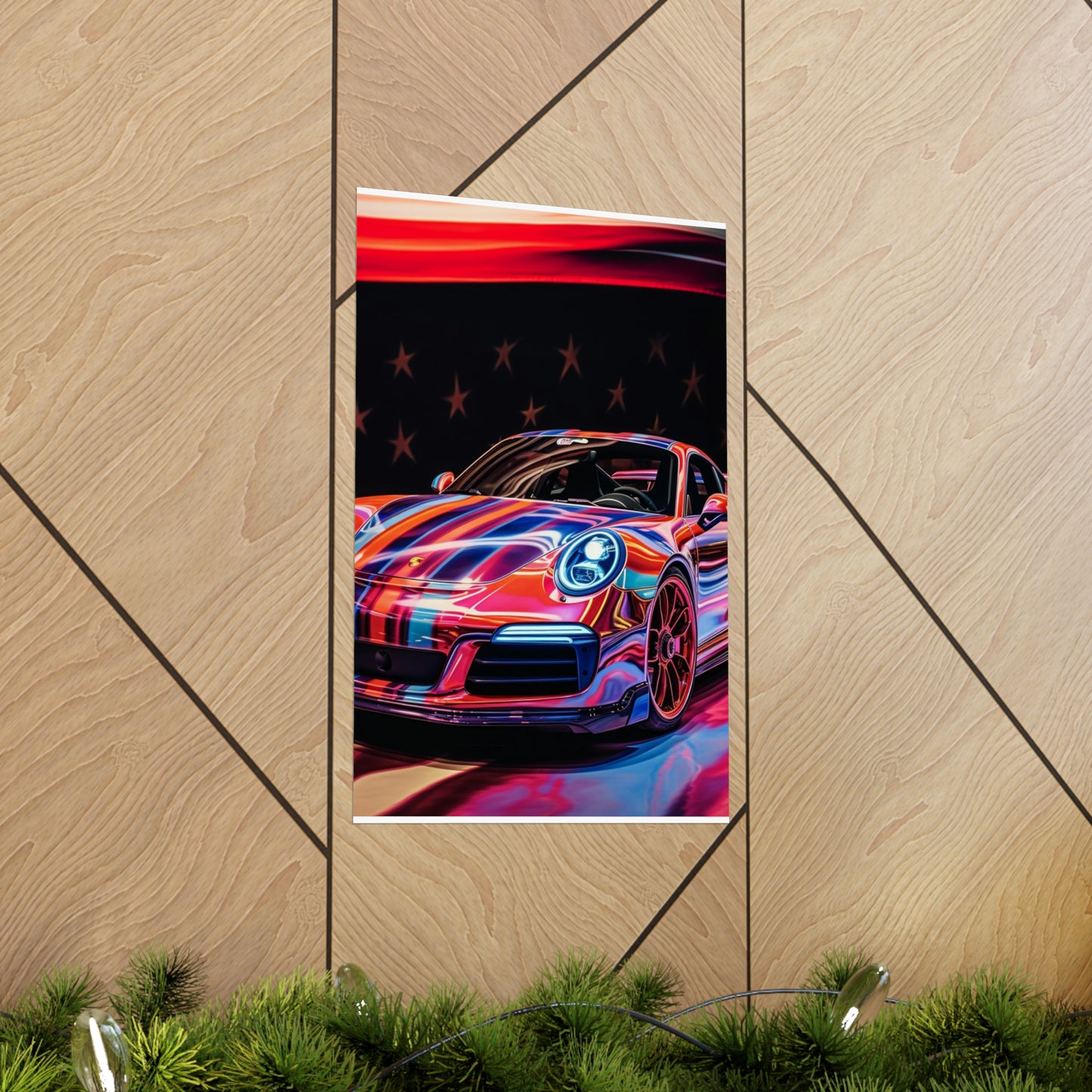 Premium Matte Vertical Posters American Flag Colored Porsche 2